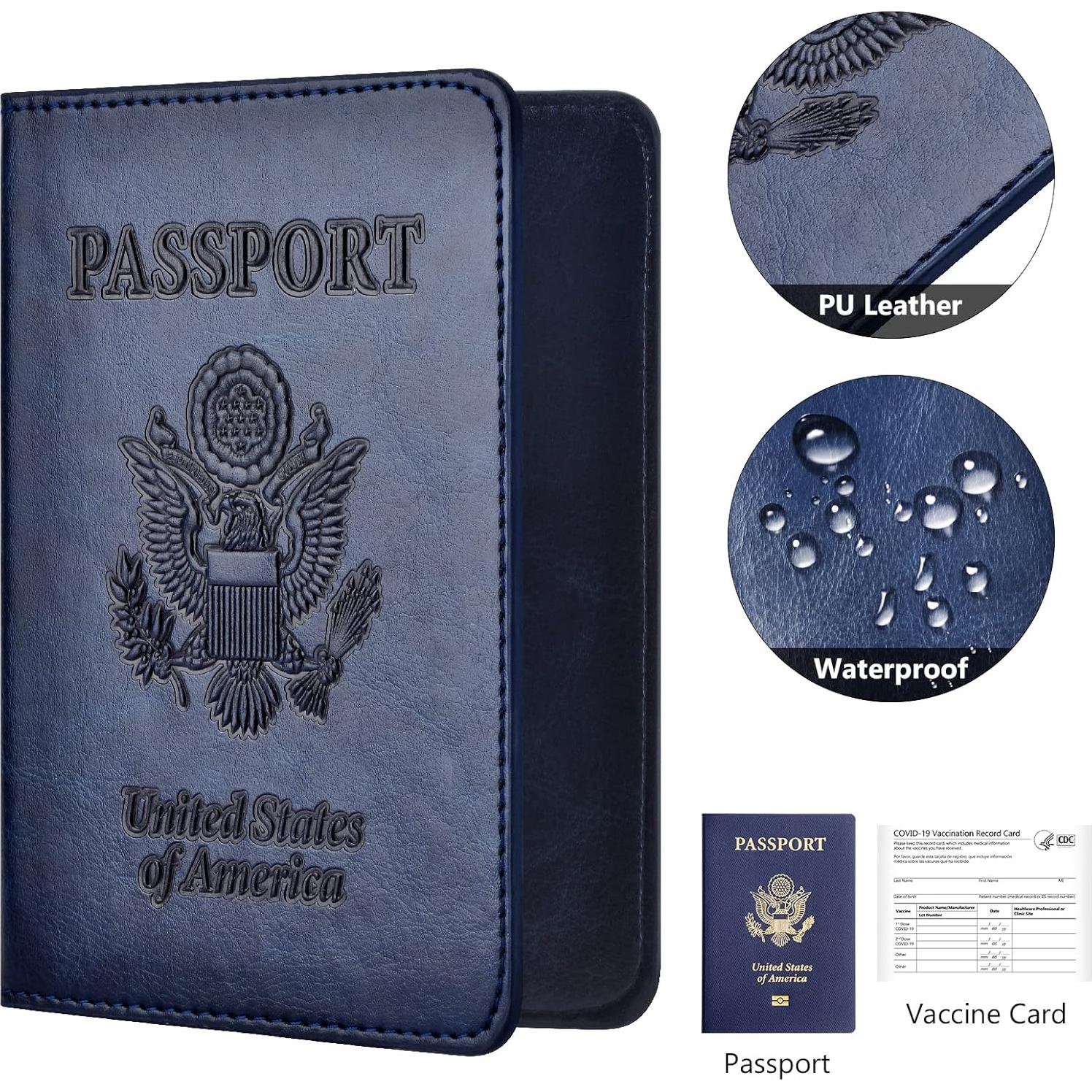 Funda de Pasaporte y Tarjeta de Vacunación Eoehro - Azul Oscuro y Oro Rosa