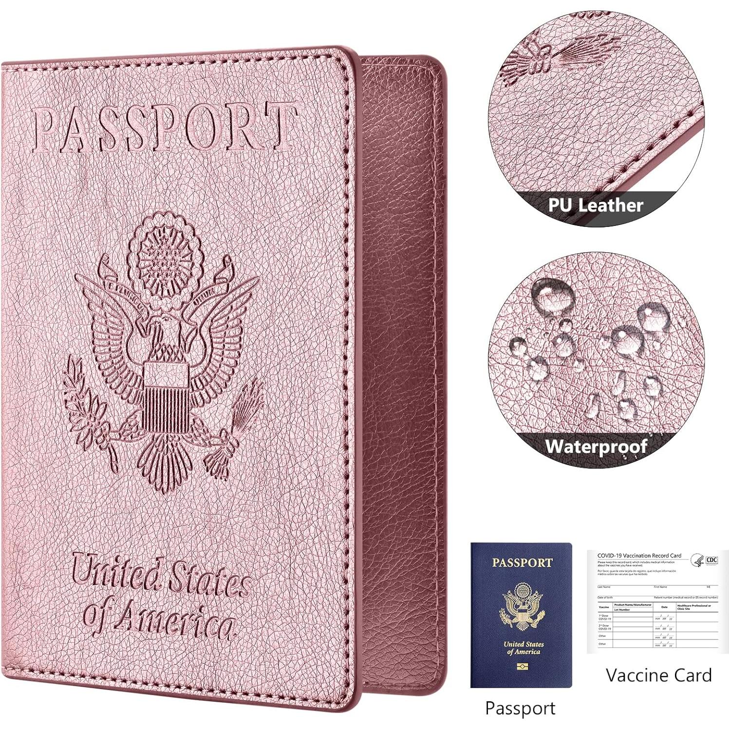 Funda de Pasaporte y Tarjeta de Vacunación Eoehro - Azul Oscuro y Oro Rosa