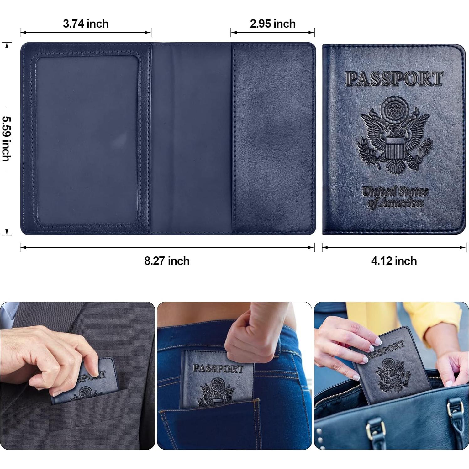 Funda de Pasaporte y Tarjeta de Vacunación Eoehro - Azul Oscuro y Oro Rosa