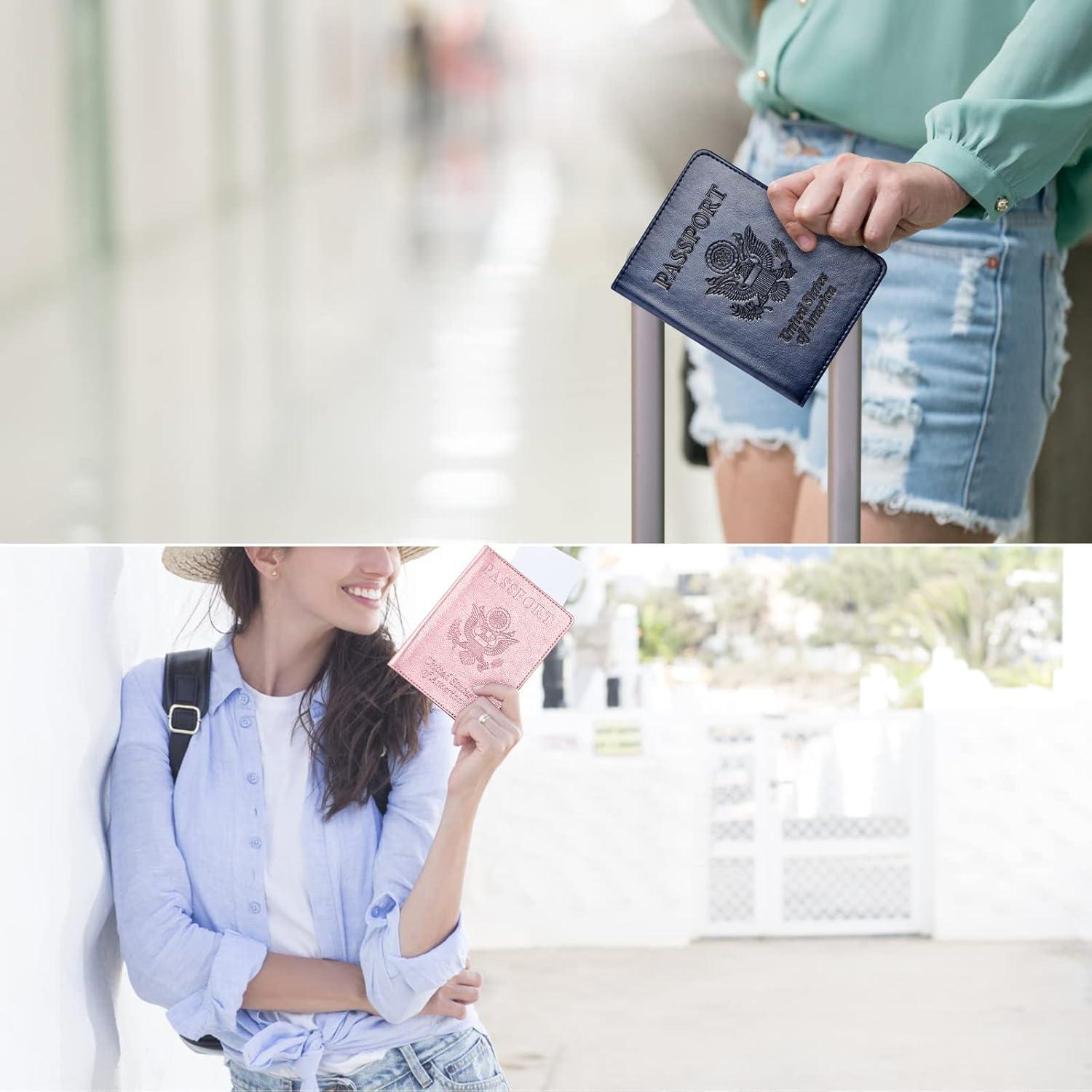 Funda de Pasaporte y Tarjeta de Vacunación Eoehro - Azul Oscuro y Oro Rosa