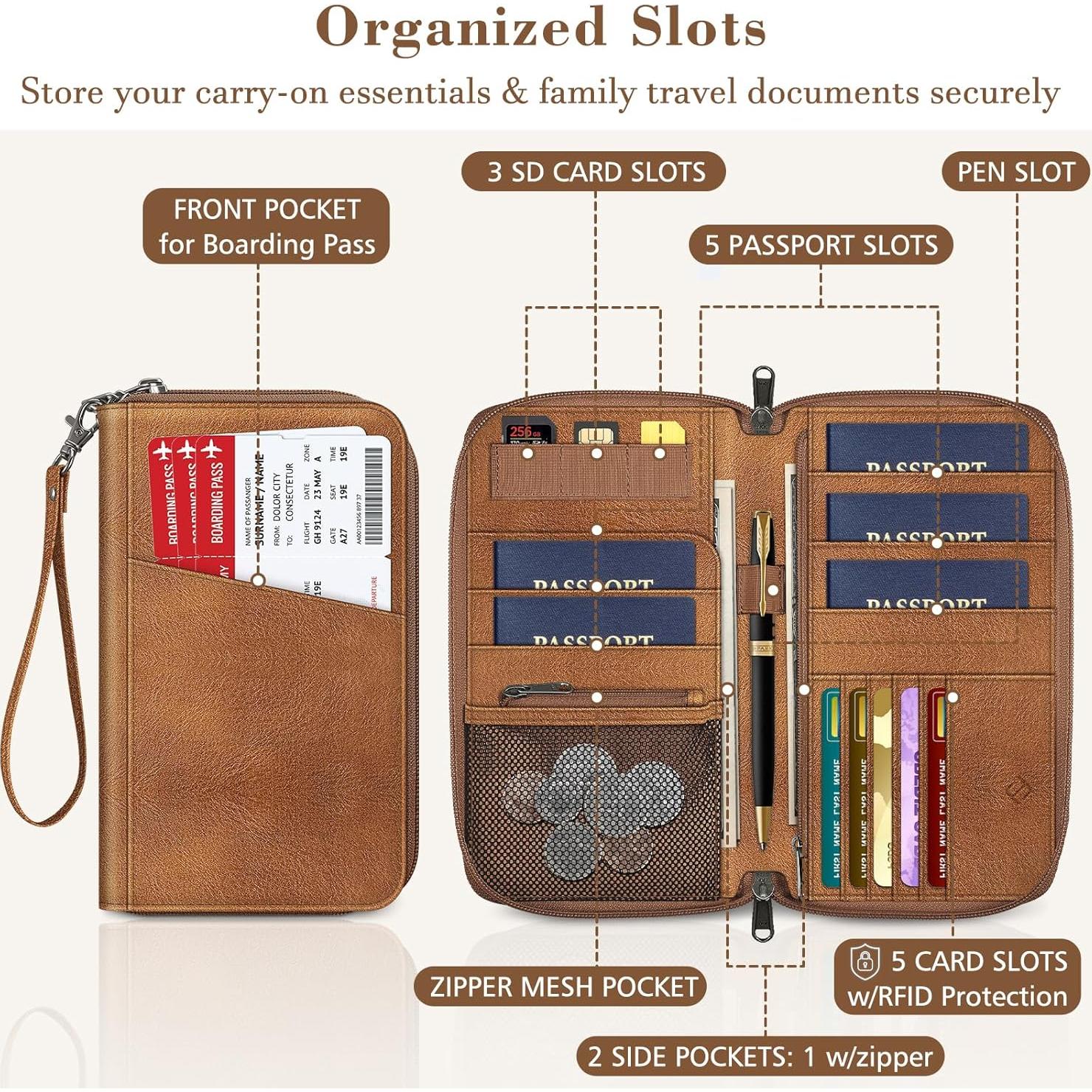 Billetera Organizador de Pasaporte Fintie APPA Marrón RFID