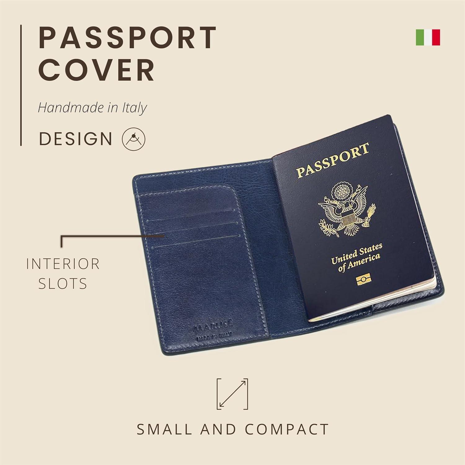 Funda de Pasaporte de Cuero Italiano Maruse Azul Marino