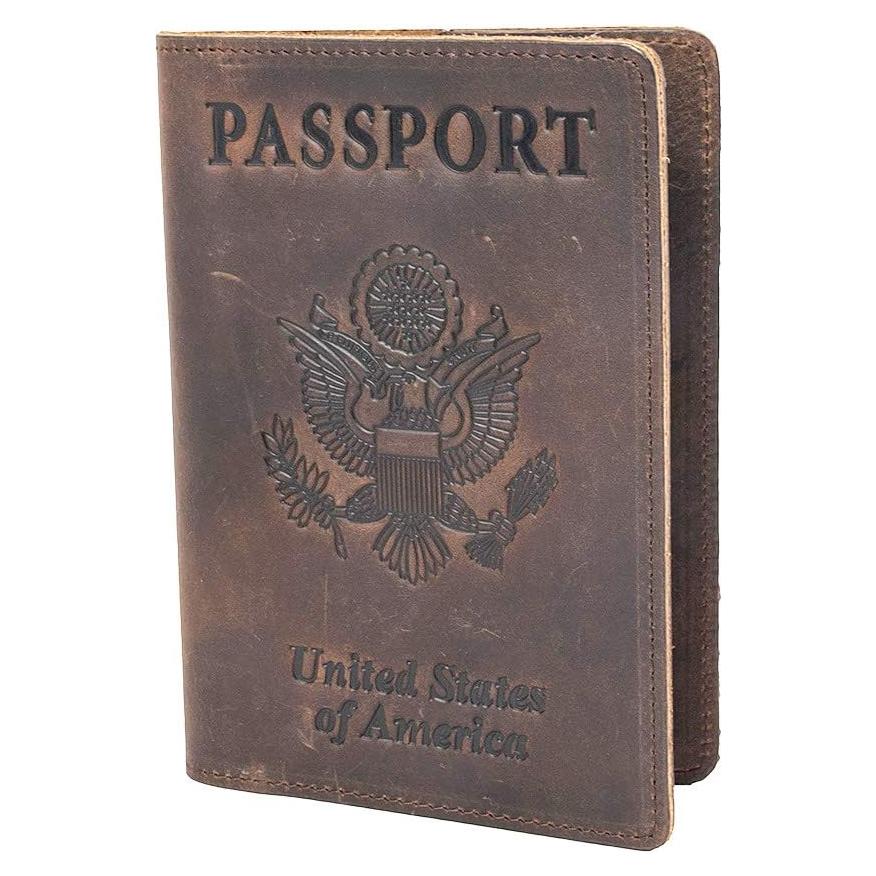 Portafolios de Pasaporte AGBIADD Cuero Genuino Café RFID