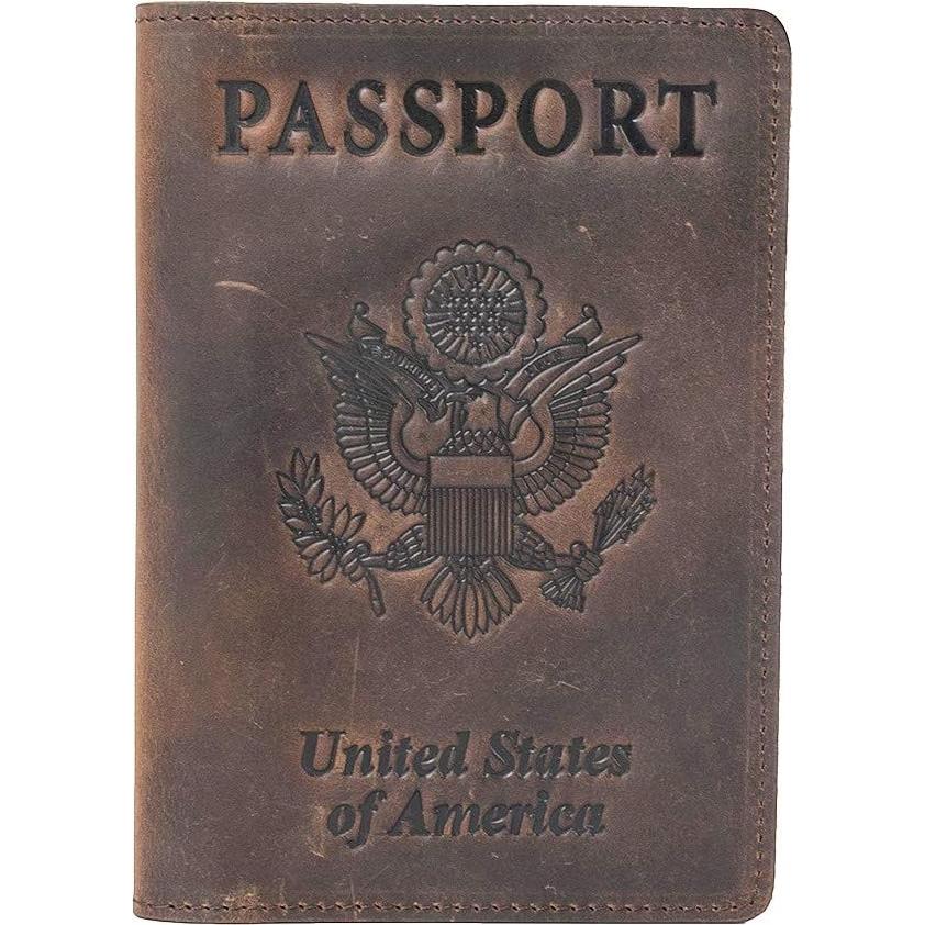 Portafolios de Pasaporte AGBIADD Cuero Genuino Café RFID