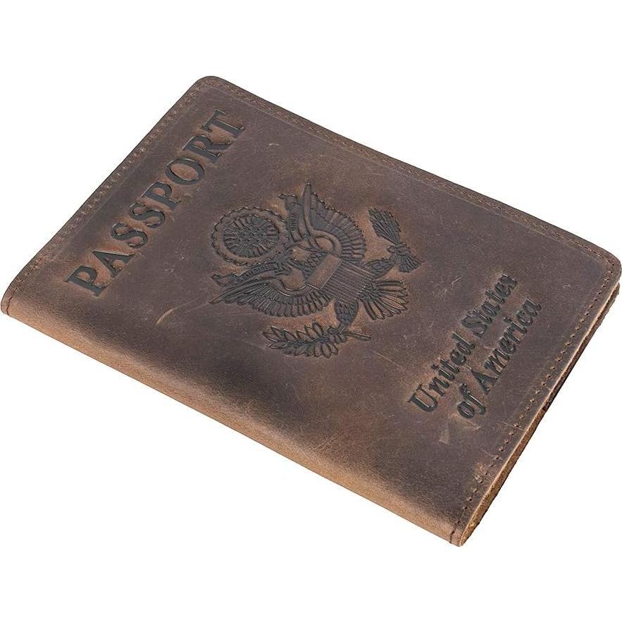 Portafolios de Pasaporte AGBIADD Cuero Genuino Café RFID