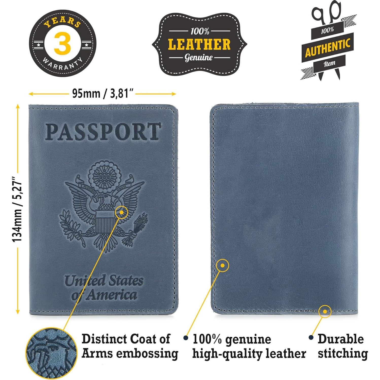 Cubierta de Pasaporte de Cuero Shvigel - Azul Claro Vintage