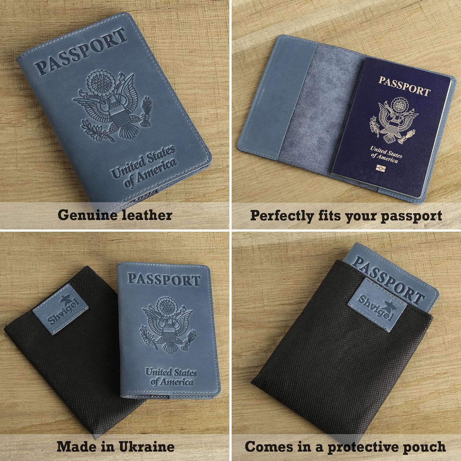 Cubierta de Pasaporte de Cuero Shvigel - Azul Claro Vintage