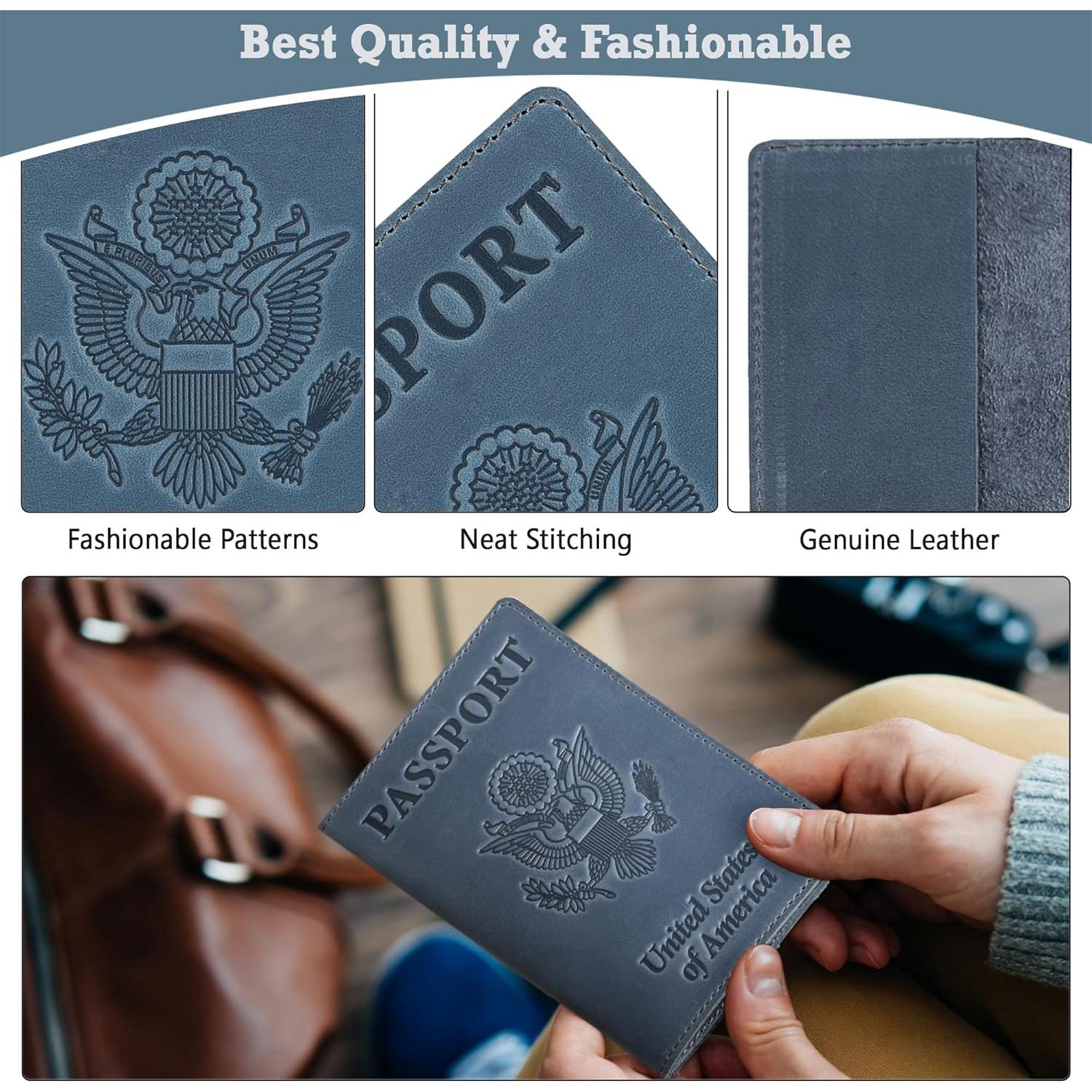 Cubierta de Pasaporte de Cuero Shvigel - Azul Claro Vintage