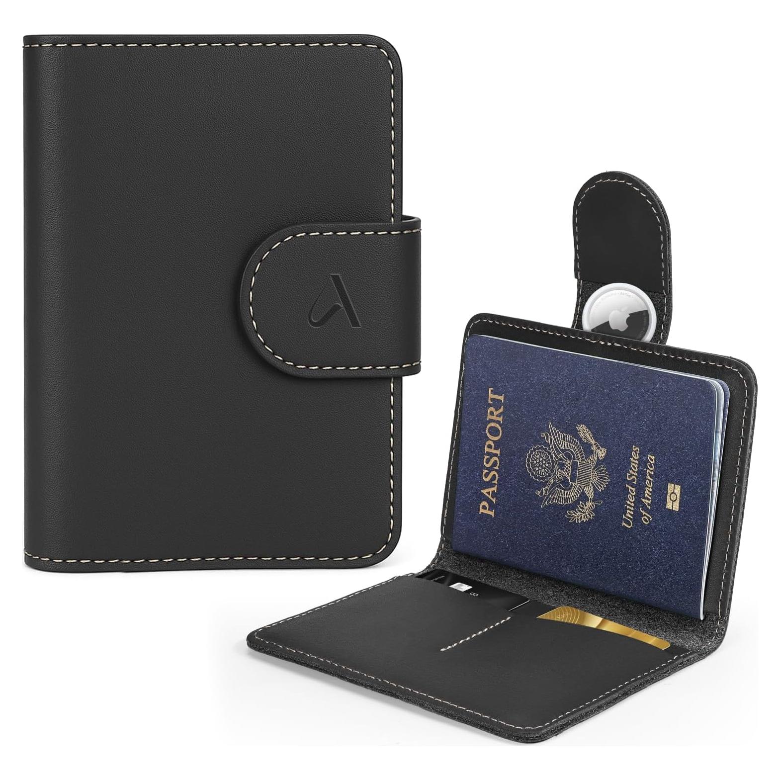 Porta Pasaporte ALLIVE de Cuero Genuino con Bloqueo RFID Negro