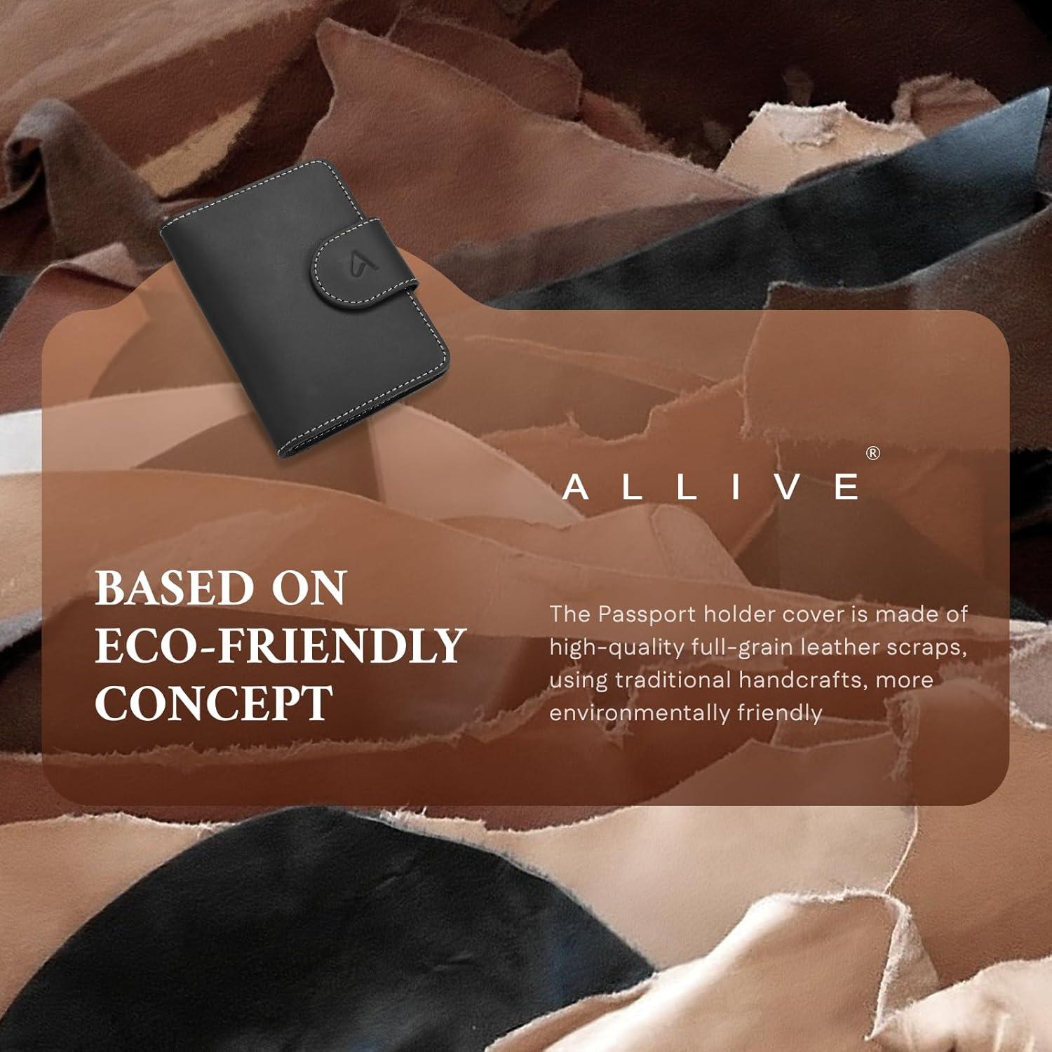 Porta Pasaporte ALLIVE de Cuero Genuino con Bloqueo RFID Negro