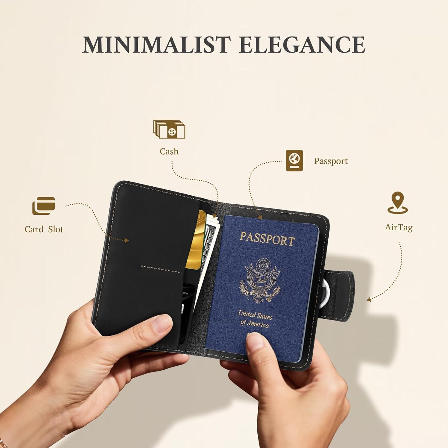 Porta Pasaporte ALLIVE de Cuero Genuino con Bloqueo RFID Negro