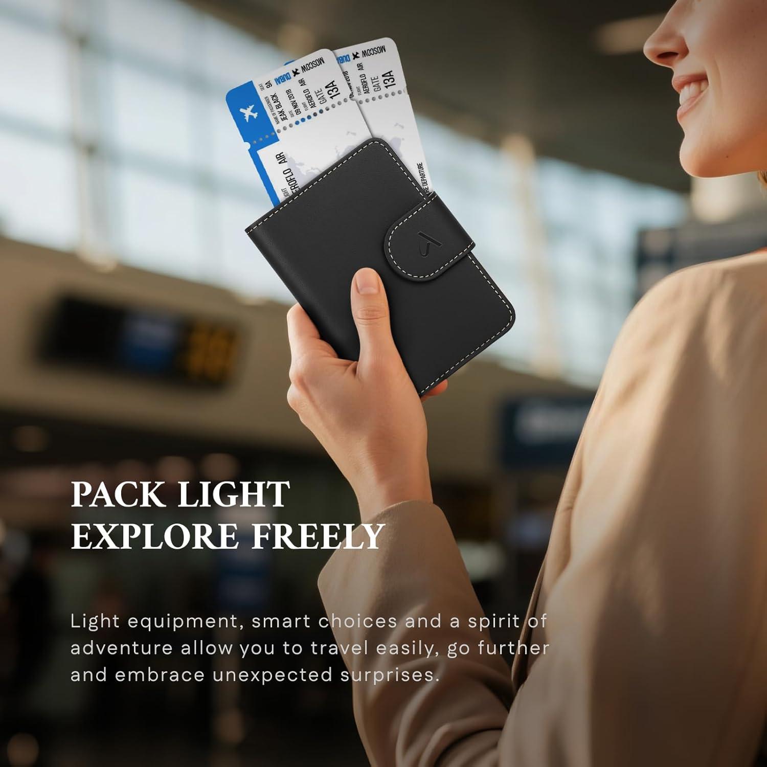 Porta Pasaporte ALLIVE de Cuero Genuino con Bloqueo RFID Negro