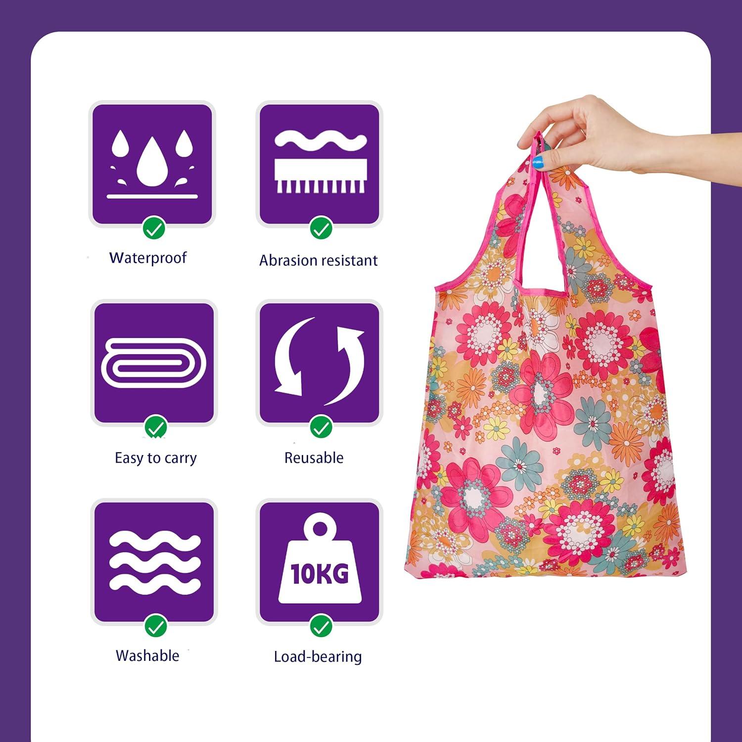 6 Bolsas de Compras Reutilizables HIQU Ecológicas Plegables 58x38cm