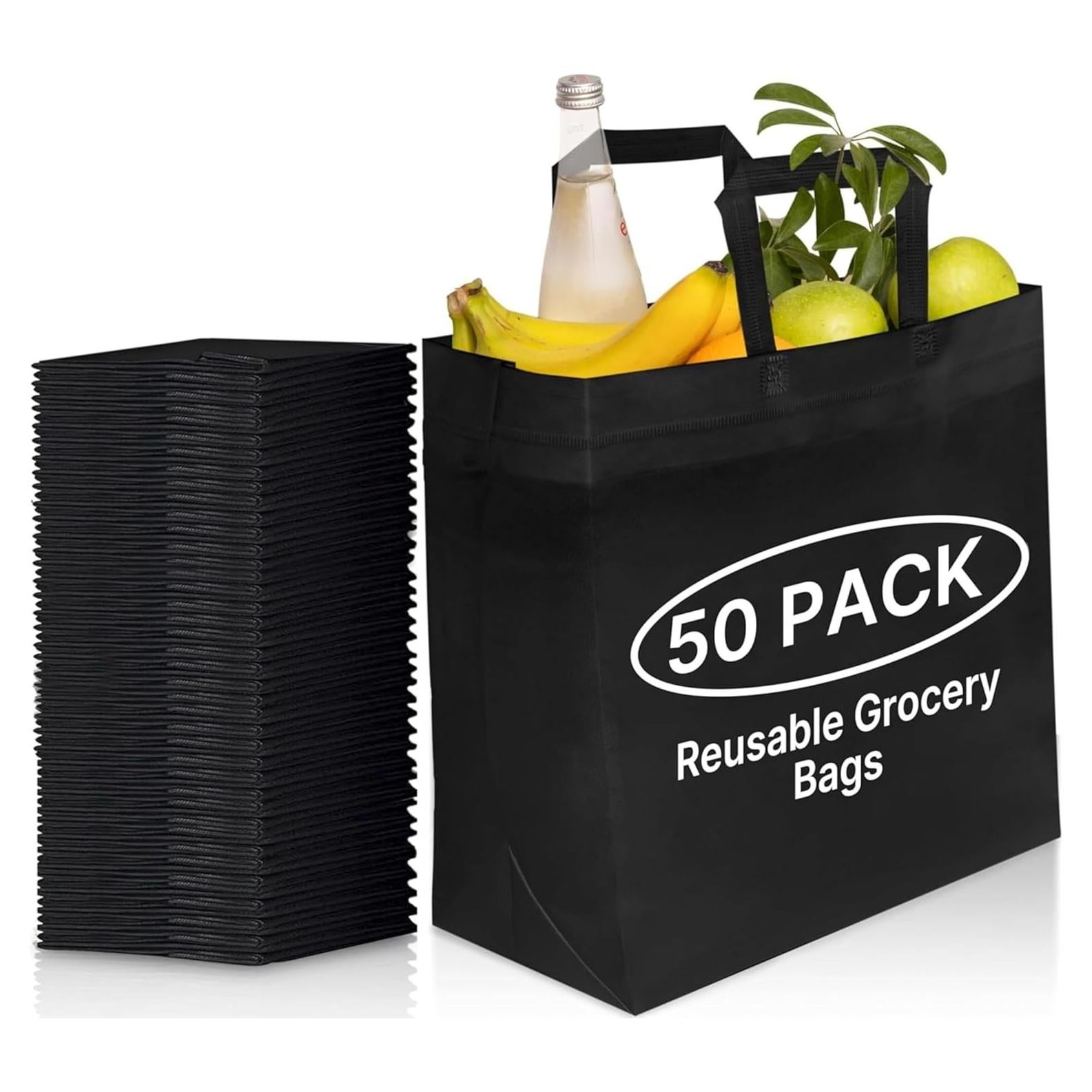 Paquete de 50 Bolsas Reutilizables Negras Ecológicas 36.8x35.6cm