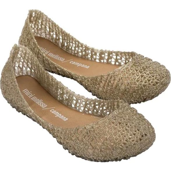 Mini Melissa Campana Papel Zapatos de Gel Niñas Glitter Dorado