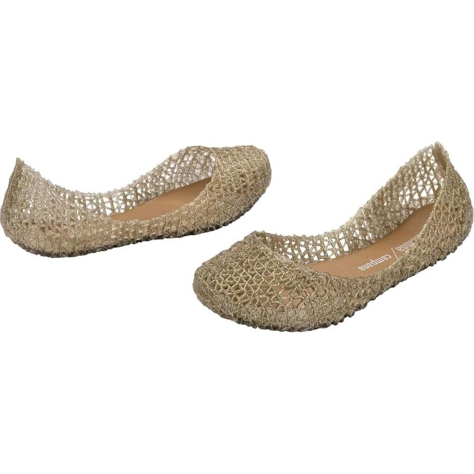 Mini Melissa Campana Papel Zapatos de Gel Niñas Glitter Dorado