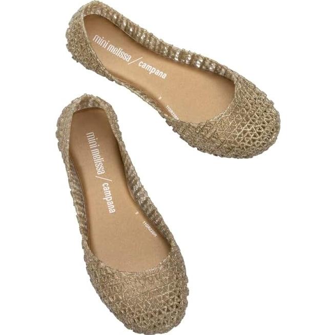 Mini Melissa Campana Papel Zapatos de Gel Niñas Glitter Dorado