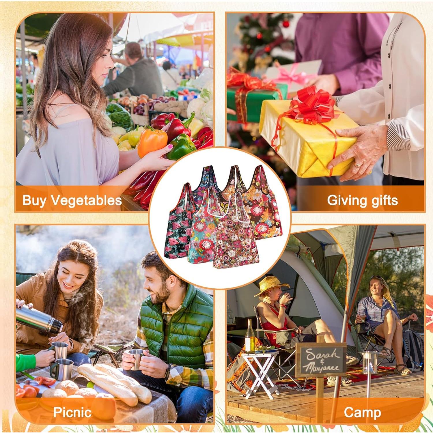 Bolsas de Compras Reutilizables MIAHART Nylon Impermeable 37.8x60cm