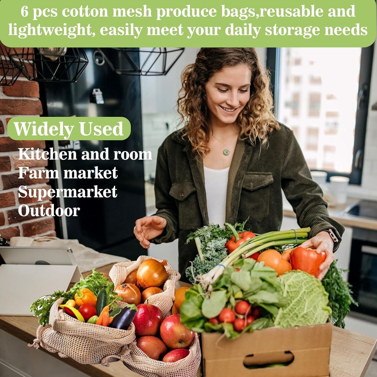 Paquete de 6 Bolsas Reutilizables de Malla de Algodón 20x30 cm