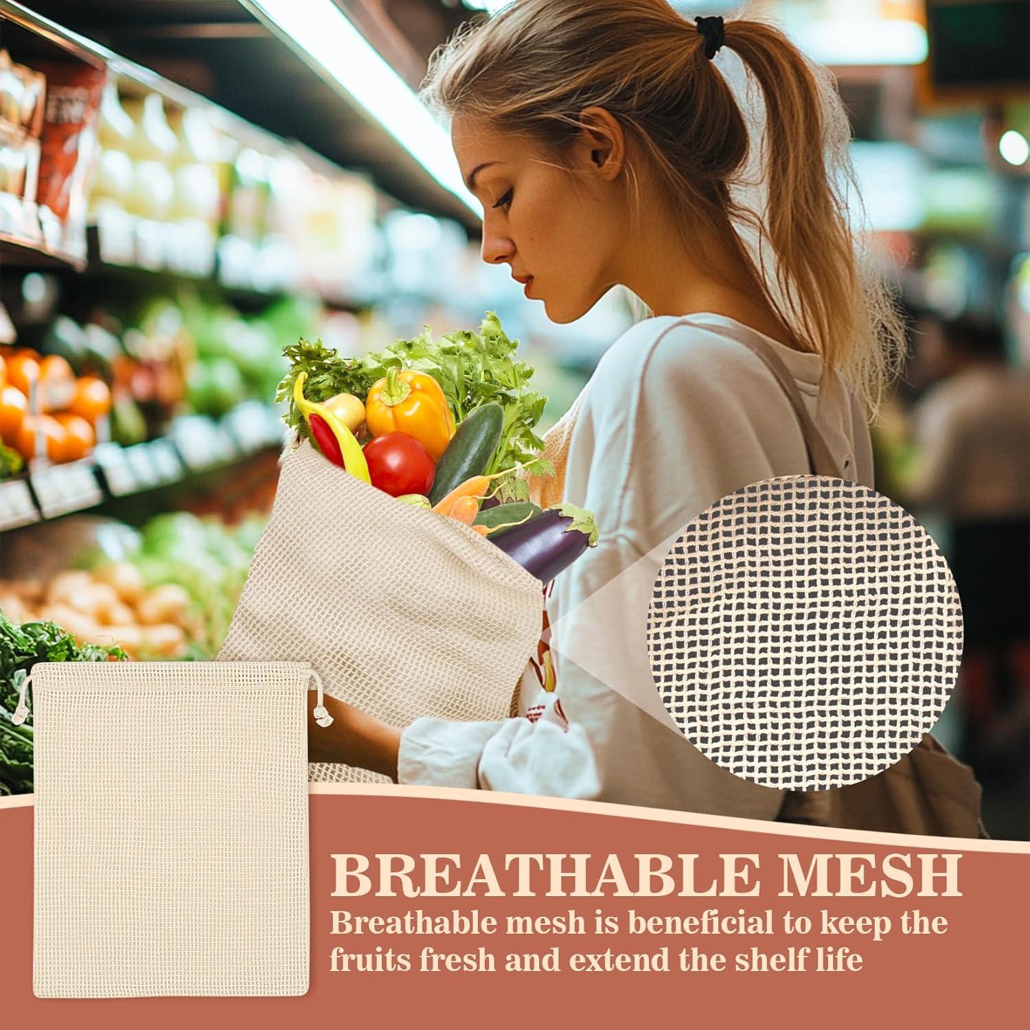 Paquete de 6 Bolsas Reutilizables de Malla de Algodón 20x30 cm