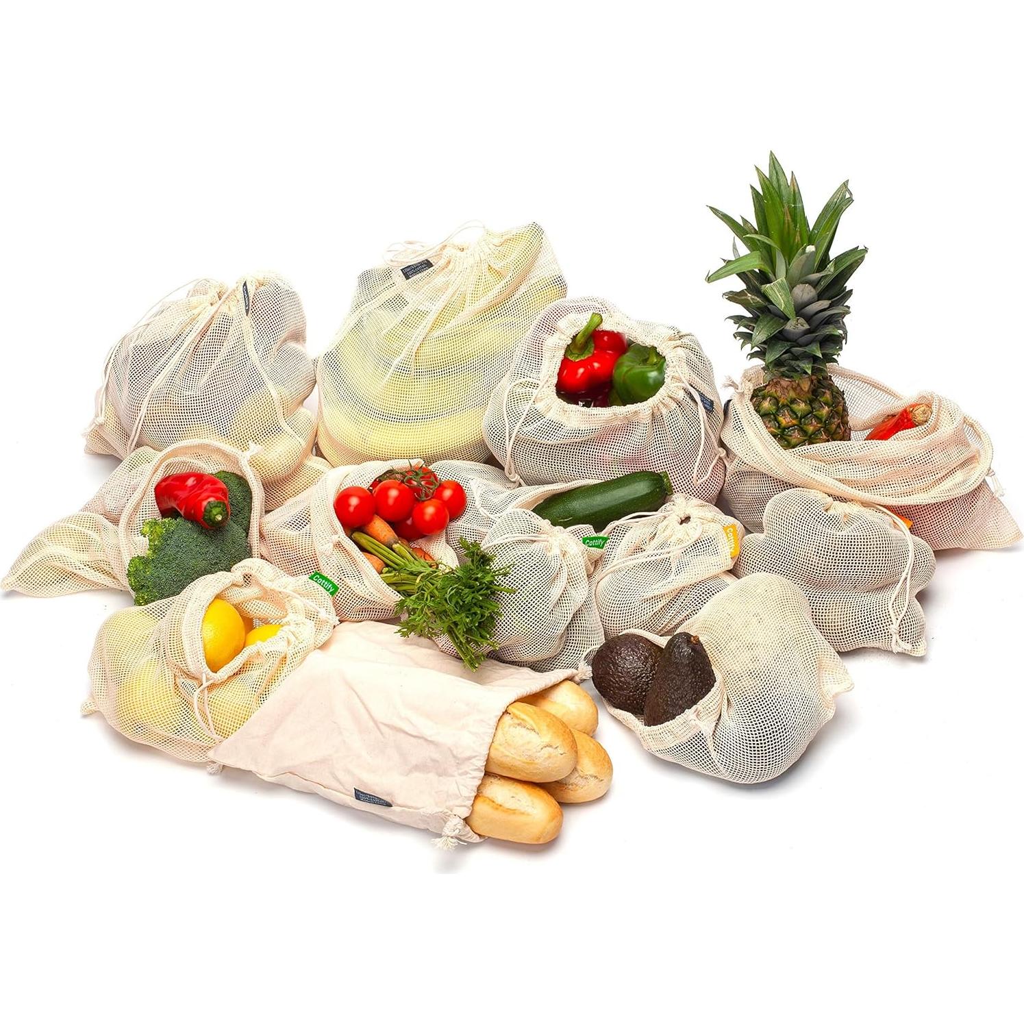 12 Bolsas Reutilizables de Algodón Orgánico Cottify - 4 Tamaños