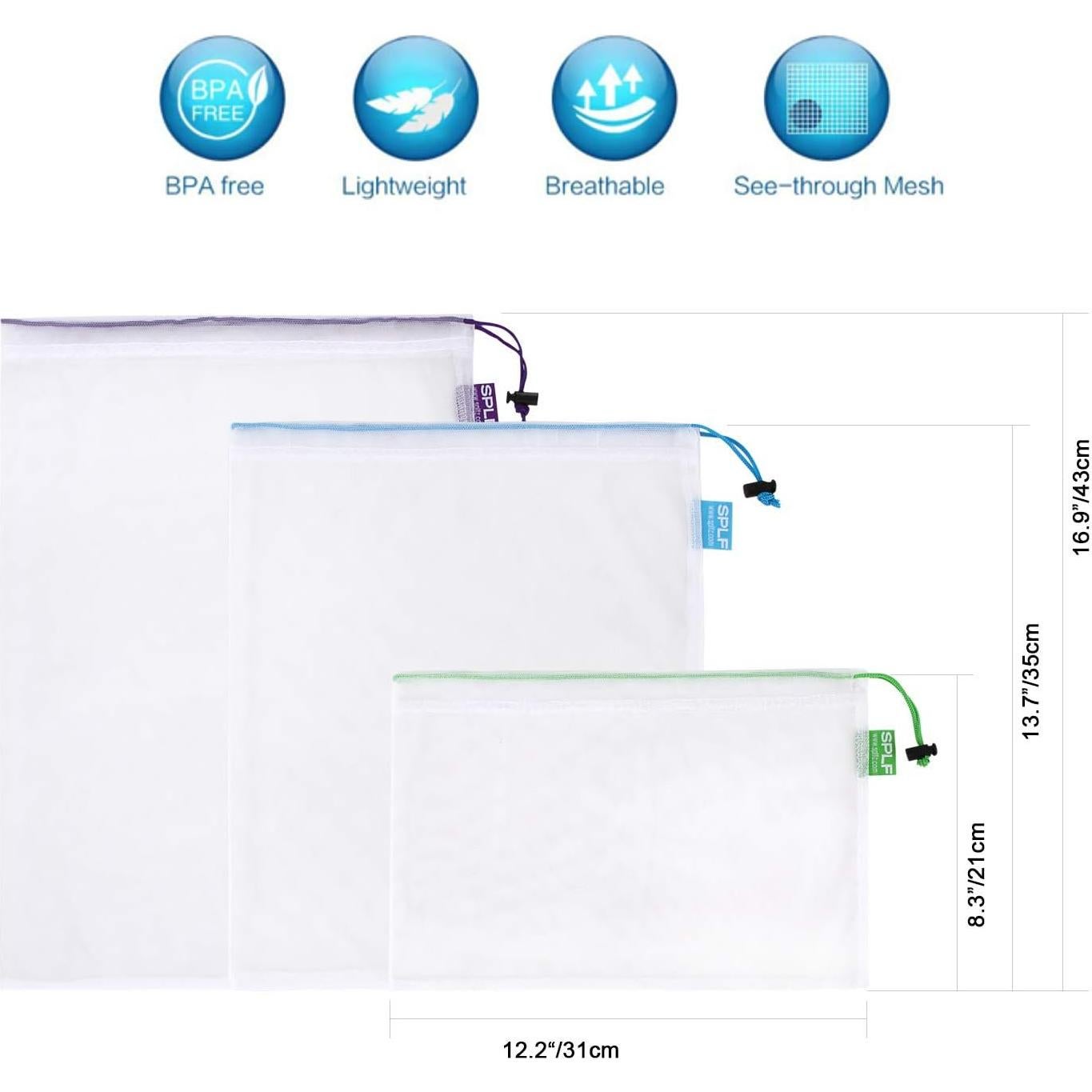 Bolsas de Malla Reutilizables SPLF 12 Pcs para Alimentos