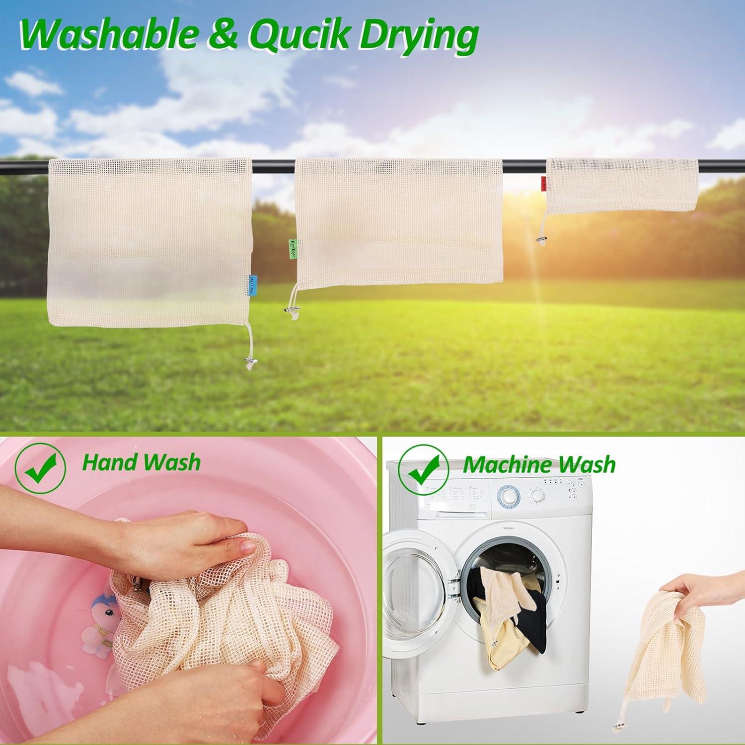 Bolsas de Compras Reutilizables KerKoor - 9 Paquetes Algodón