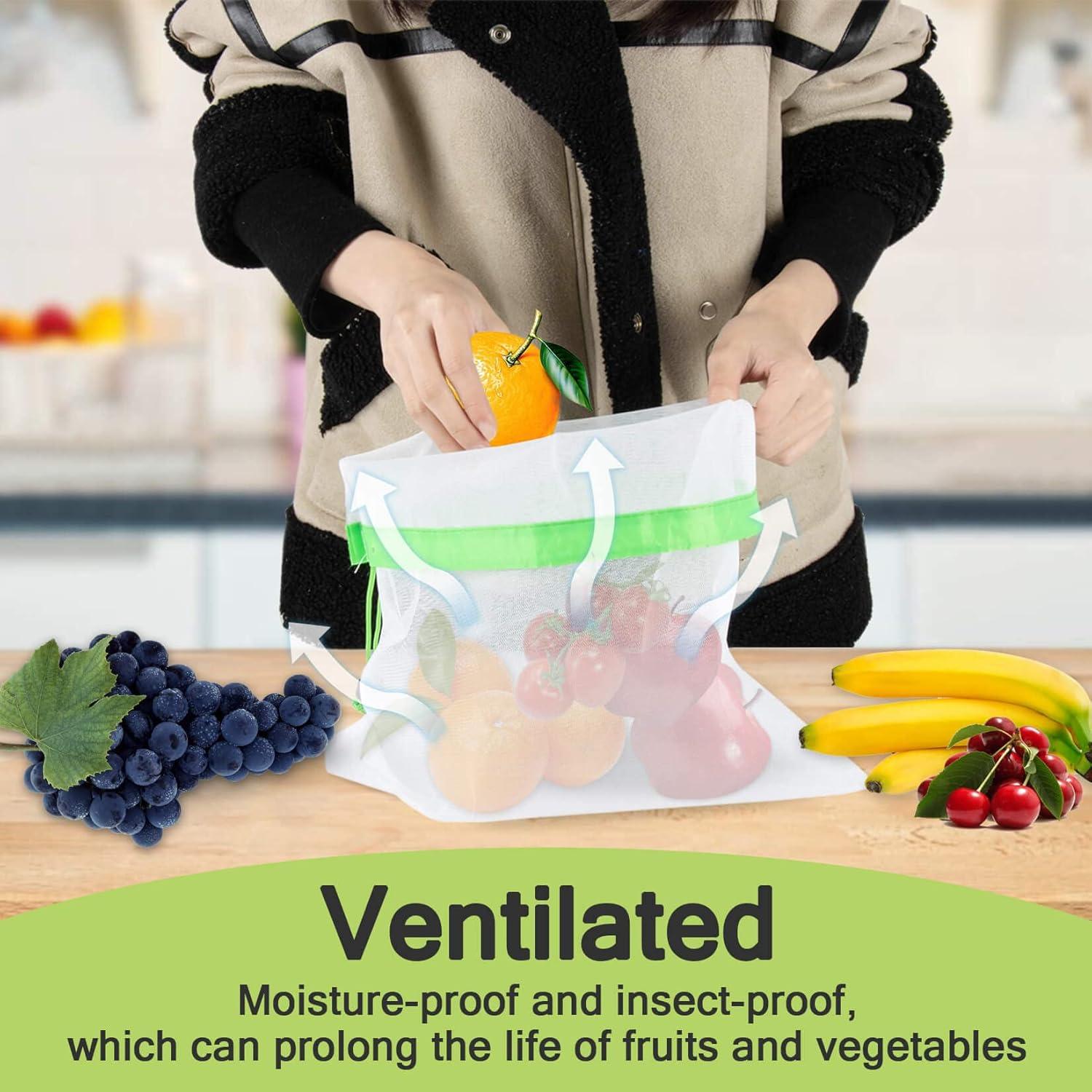 12 Bolsas Reutilizables MAQIHAN de Malla para Verduras y Frutas