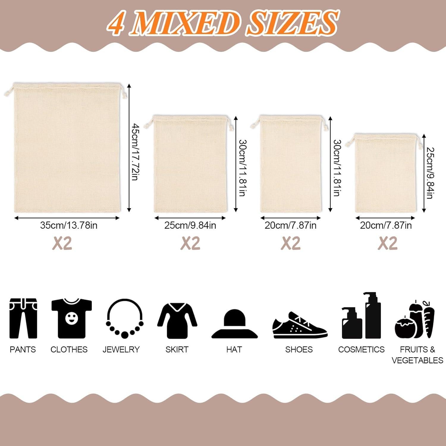 Bolsas de Producción Reutilizables PEASUG 8 Piezas Algodón