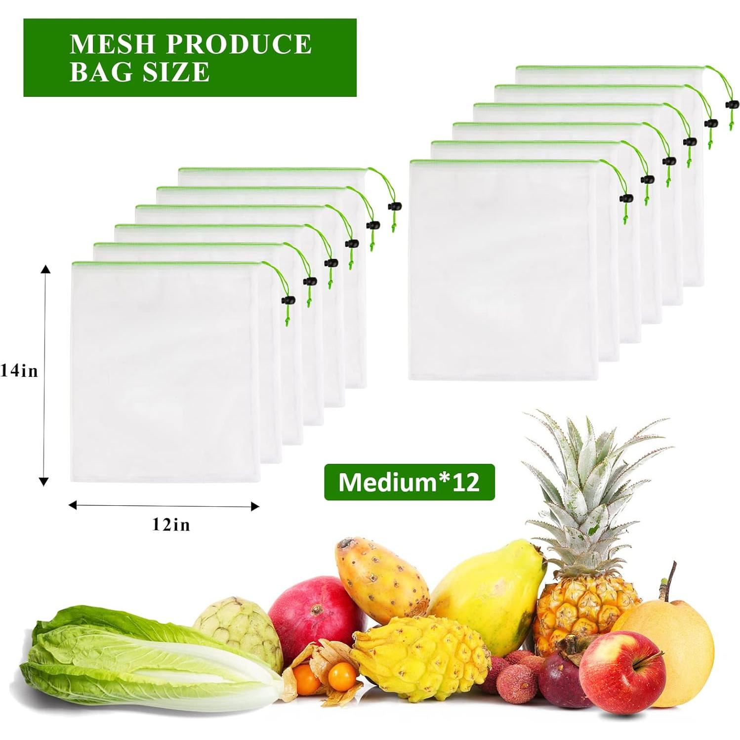 Juego de 12 Bolsas de Malla Reutilizables JSVSLTD Verde Medianas