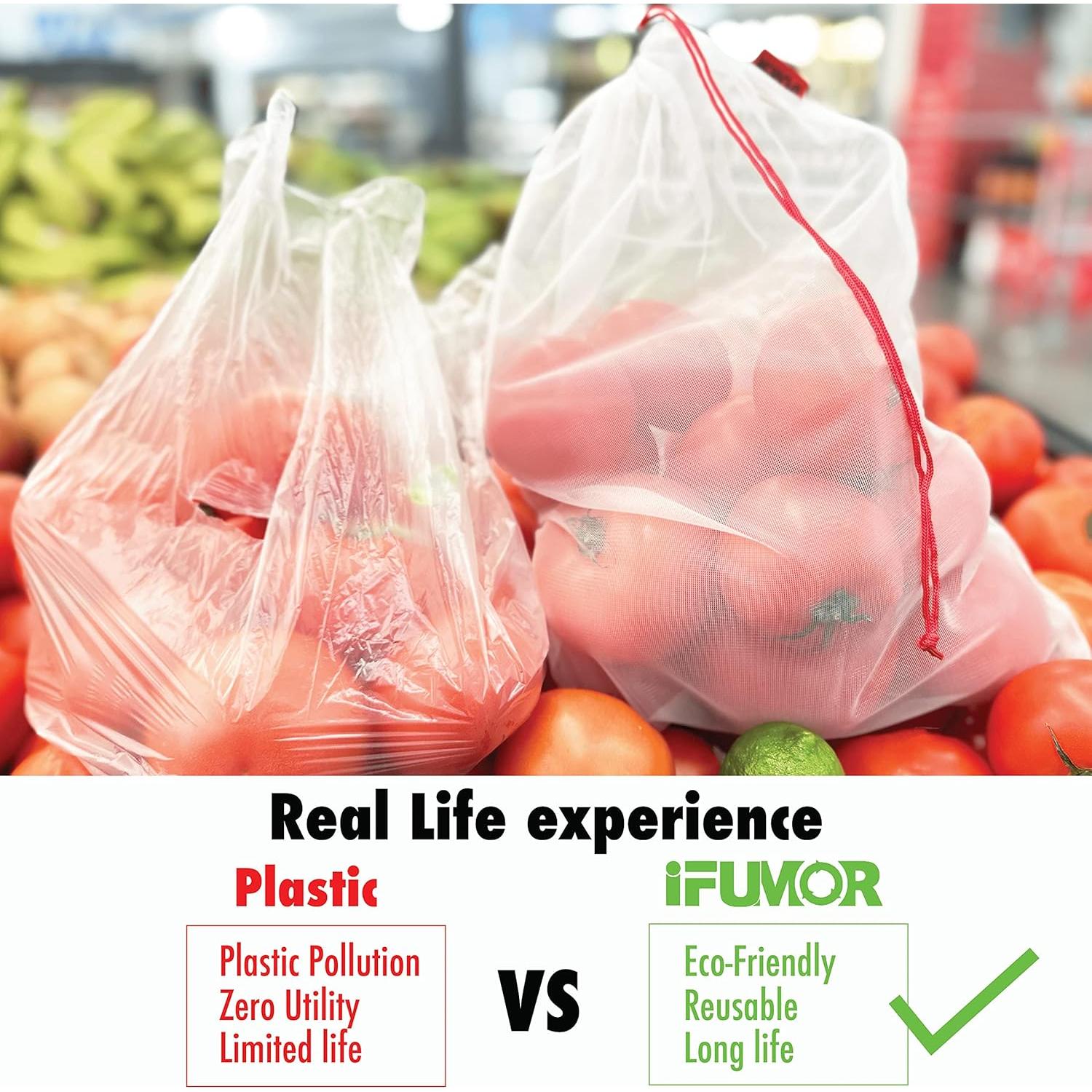 15 Bolsas de Malla Reutilizables iFUMOR Ecológicas Lavables