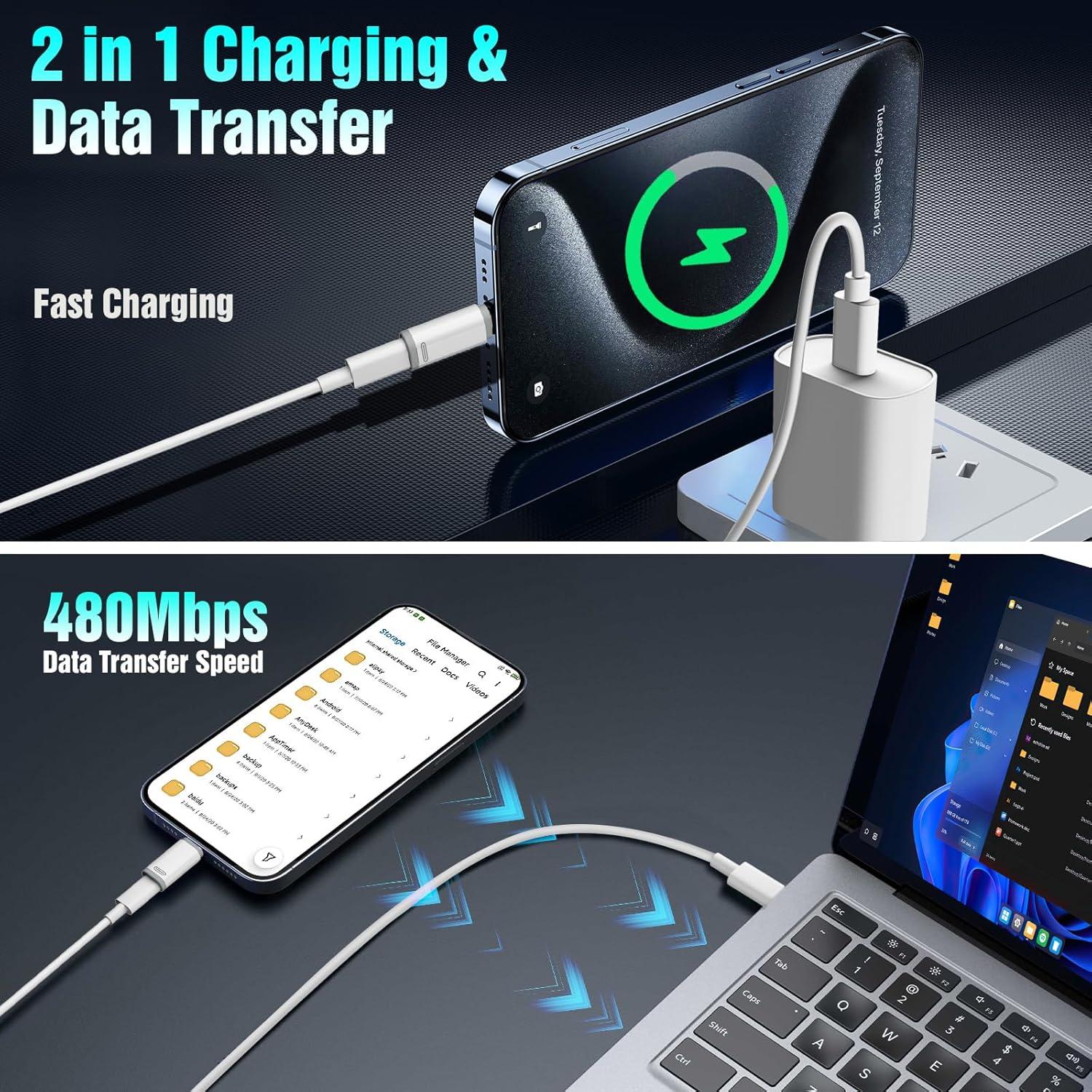 Adaptador Lightning a USB-C TiMOVO, 4 piezas, carga y datos