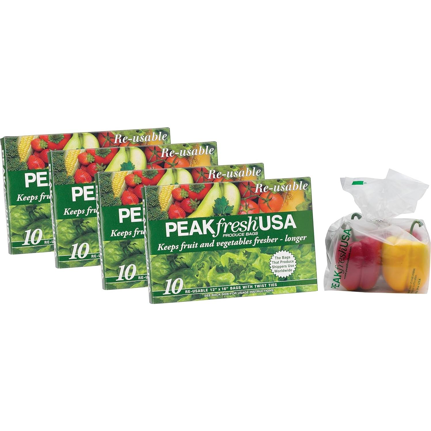 Bolsas de Producción Reutilizables Peak Fresh - 4 Paquetes de 40 Bolsas