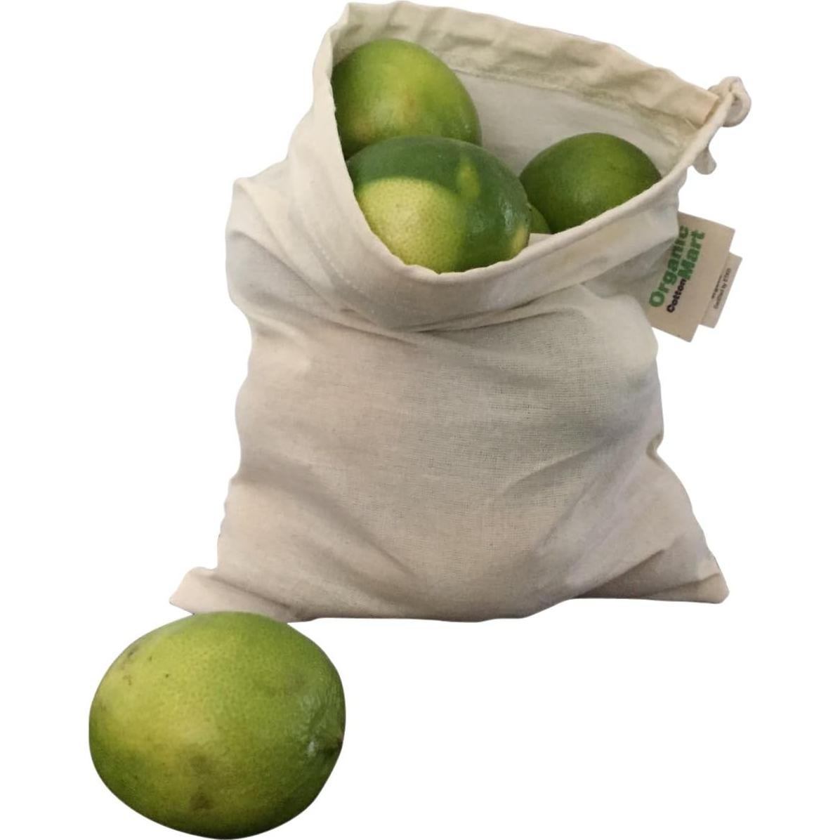 Set de 6 Bolsas Reutilizables de Algodón Orgánico - 2 Grandes, 2 Medianas, 2 Pequeñas