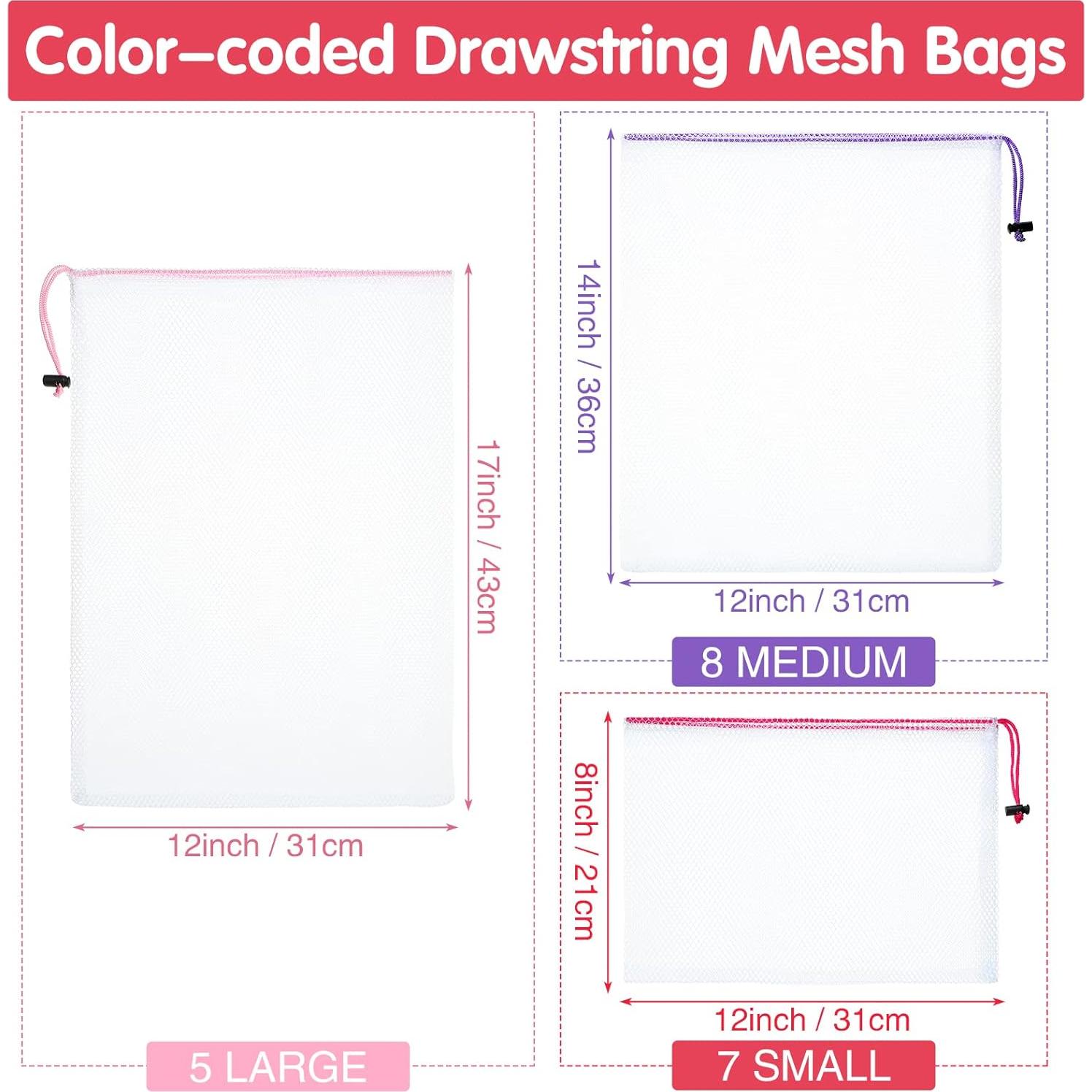 Bolsas de Malla Frienda 20 Pcs Reutilizables 3 Tamaños