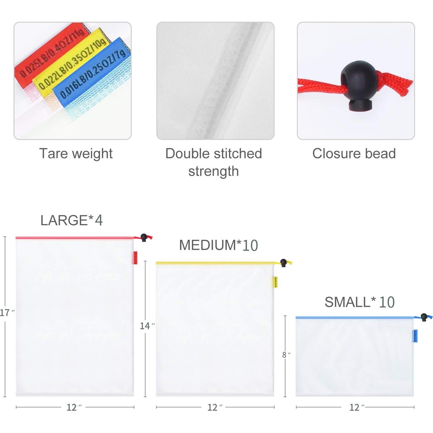 Bolsas Reutilizables Mipruct 24 Pack Malla Transparente 3 Tamaños