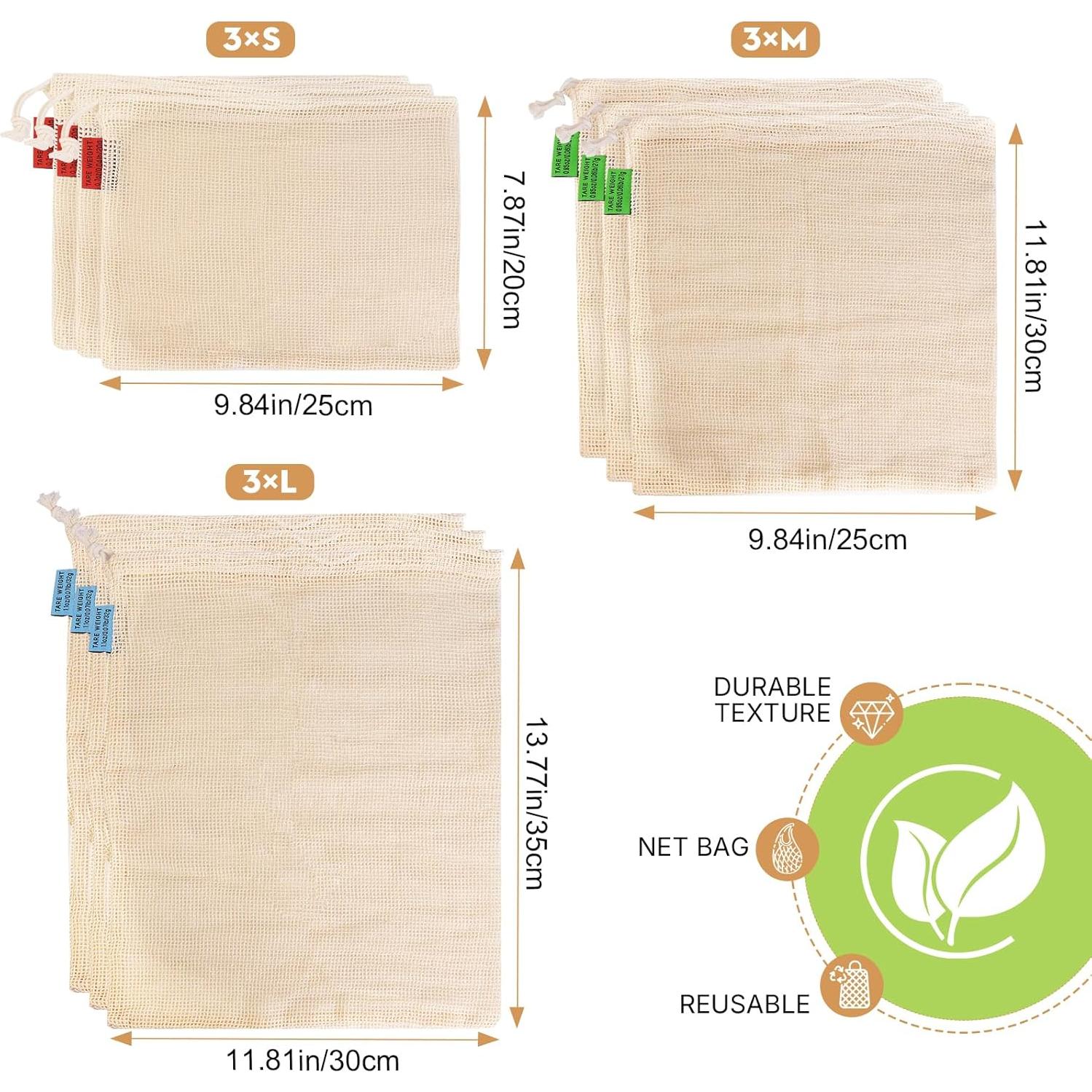 Bolsas Reutilizables de Algodón Ycsst - 9 Piezas para Verduras