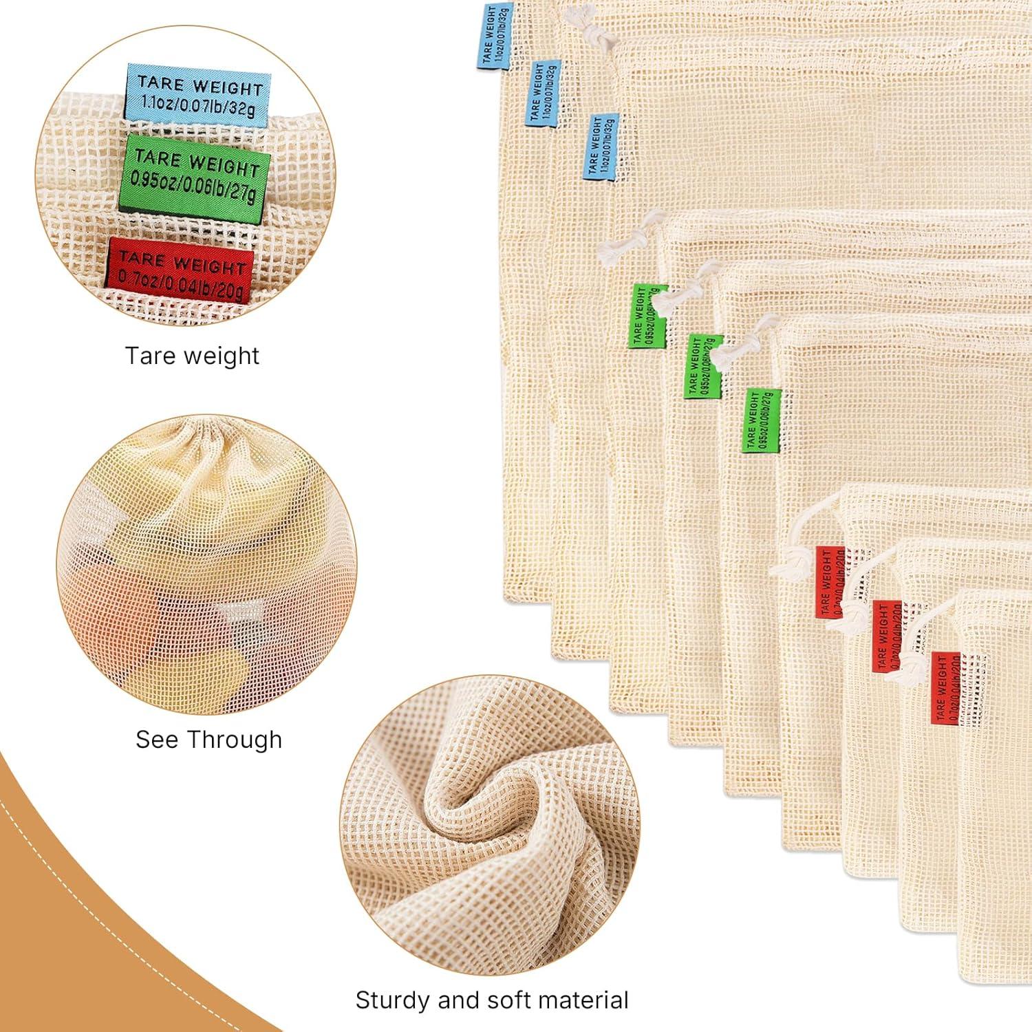 Bolsas Reutilizables de Algodón Ycsst - 9 Piezas para Verduras