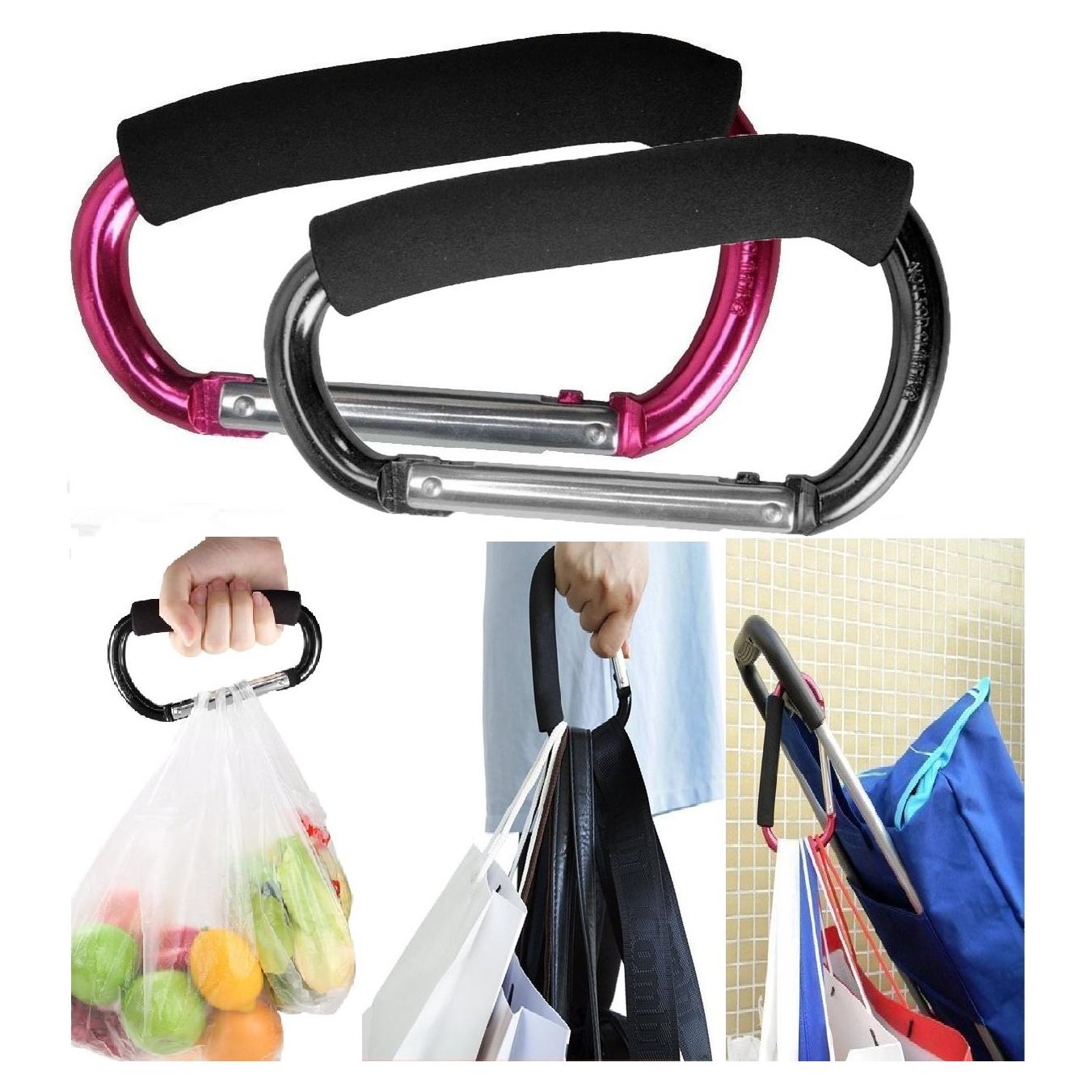 Ganchos de cochecito Newraturner 2 pcs Aluminio Negro/Rosa