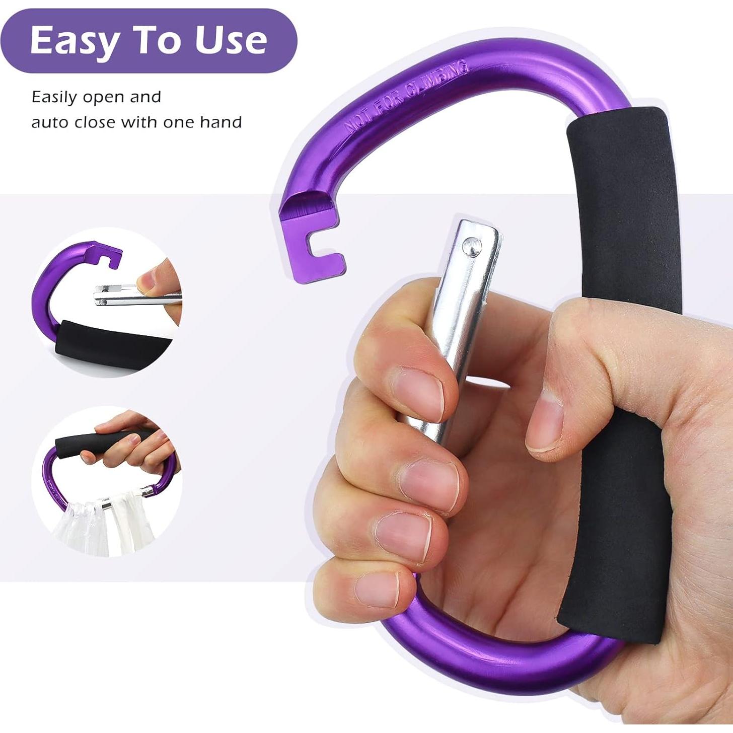 Gancho Carabiner JIALEEY para Cochecito 2 Pcs Púrpura