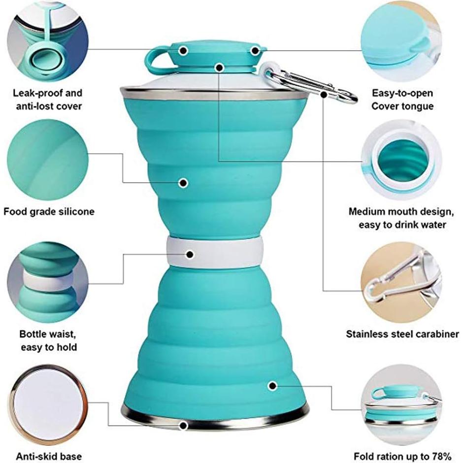Botella de Agua Plegable SEMETOR 500 ml Verde Reutilizable