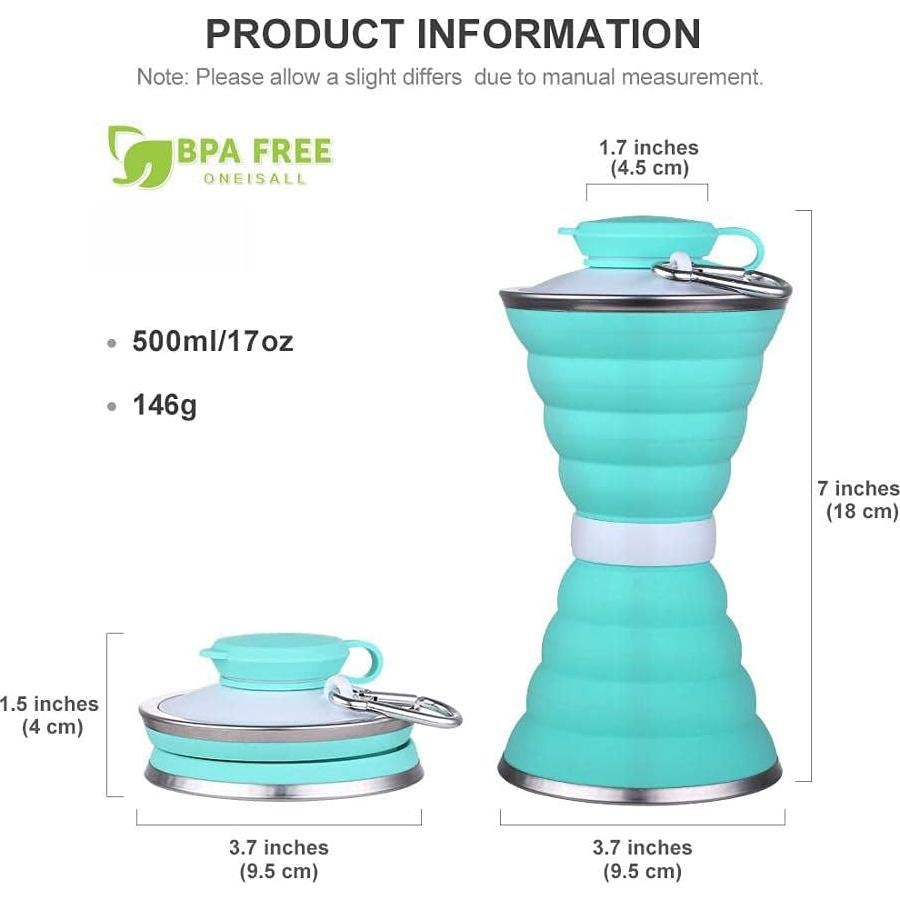 Botella de Agua Plegable SEMETOR 500 ml Verde Reutilizable