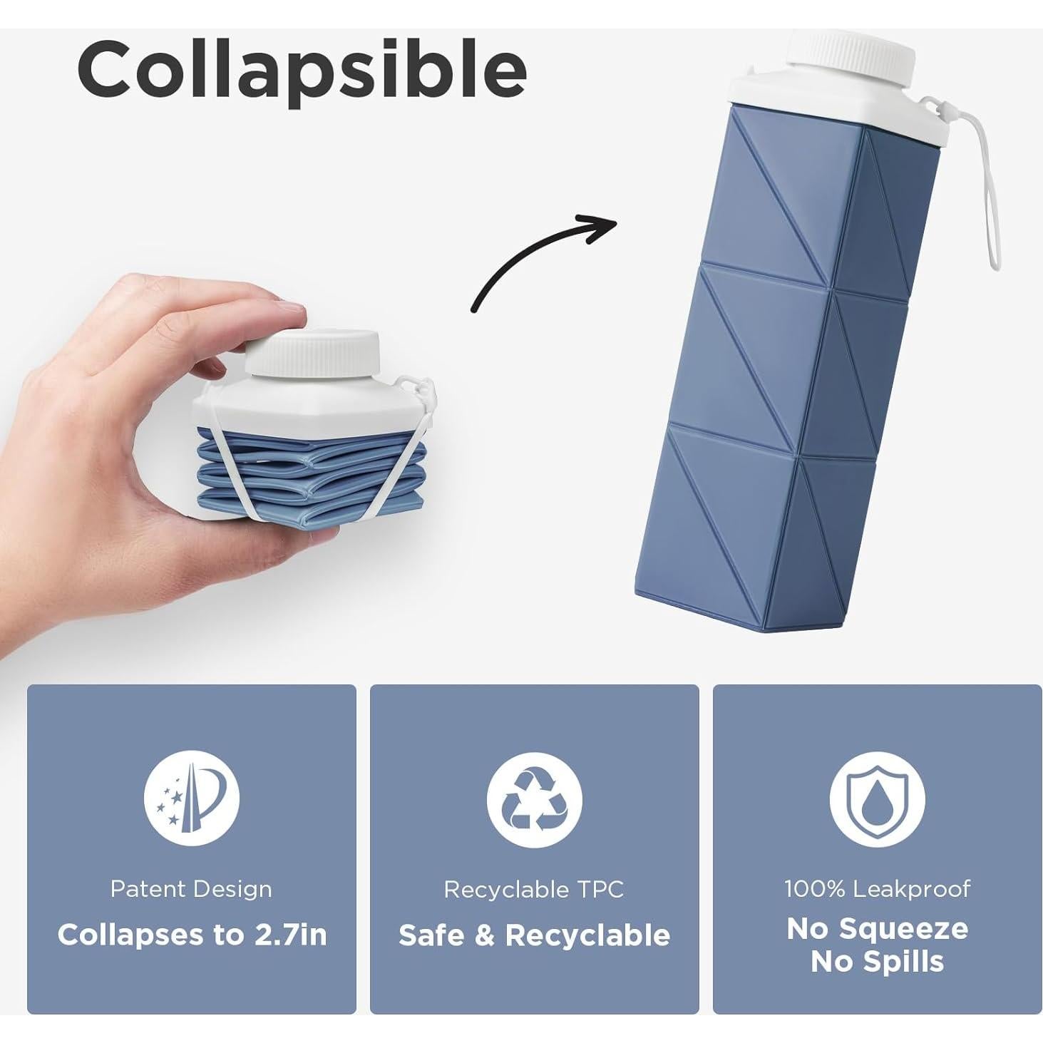 Botella de Agua POMKAKA Plegable 720ml a Prueba de Fugas Azul