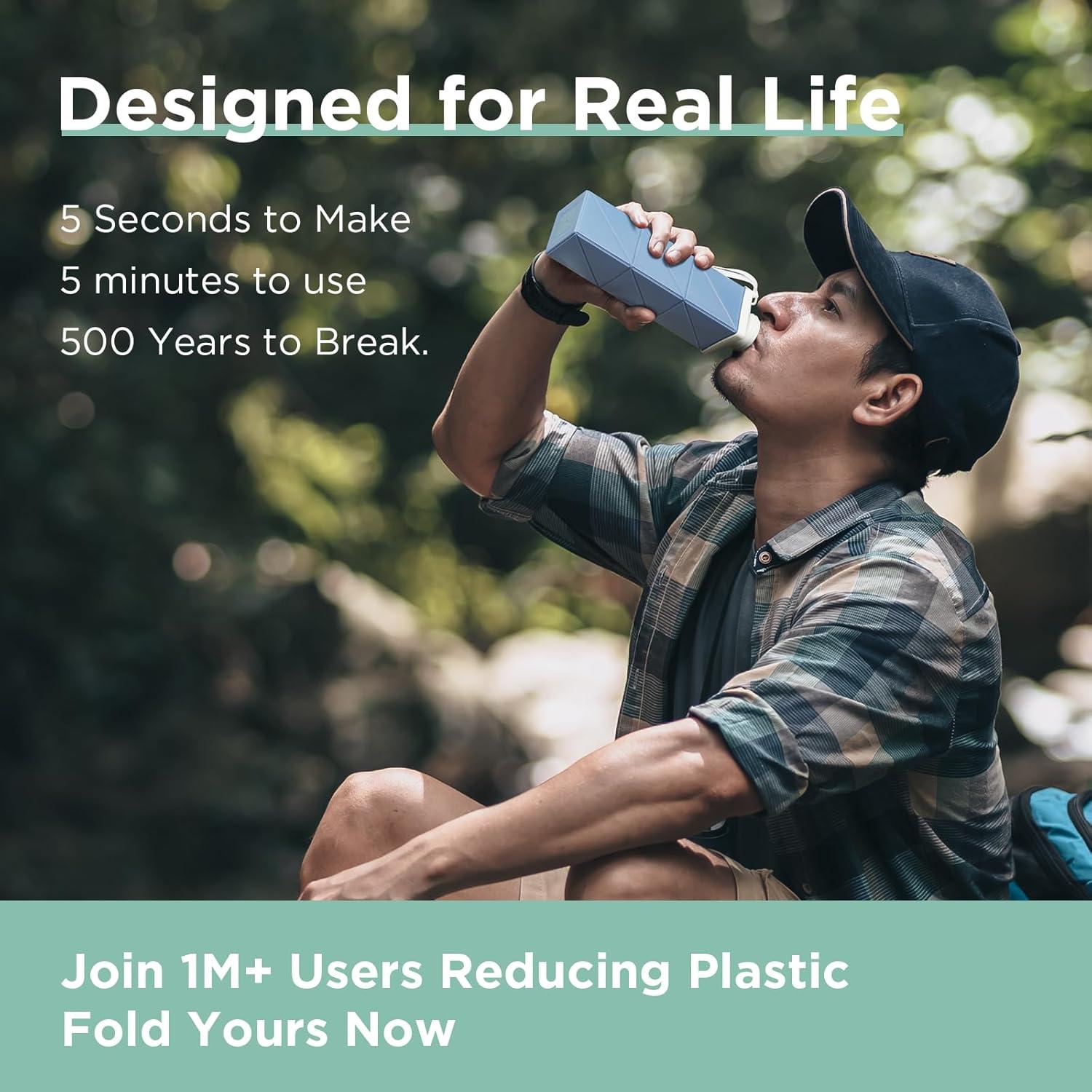 Botella de Agua POMKAKA Plegable 720ml a Prueba de Fugas Azul