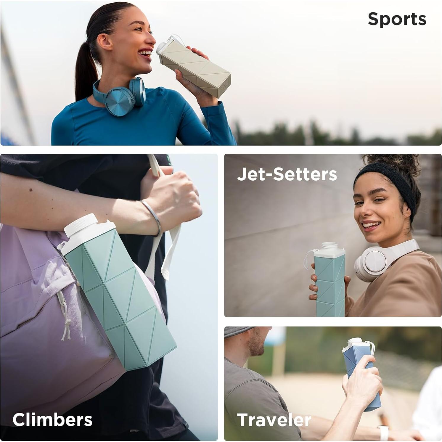 Botella de Agua POMKAKA Plegable 720ml a Prueba de Fugas Azul