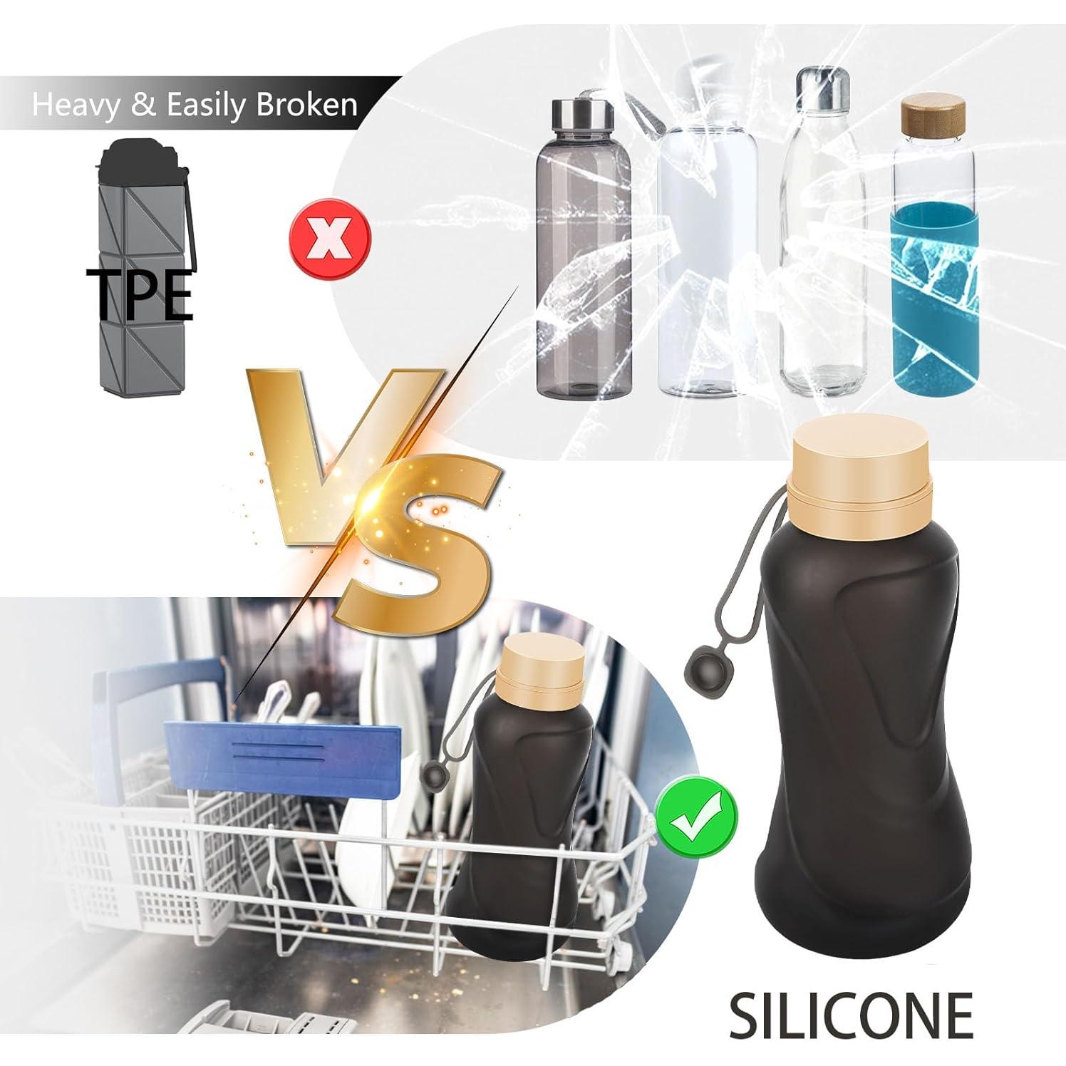 Botella de Agua Plegable NAVTUE 650ml Silicona Libre BPA Negra