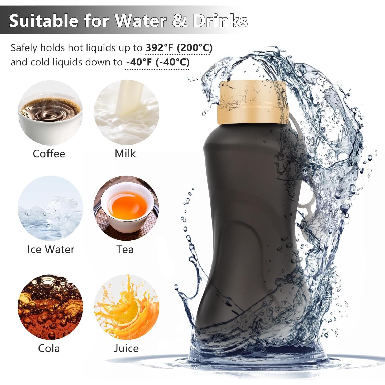 Botella de Agua Plegable NAVTUE 650ml Silicona Libre BPA Negra