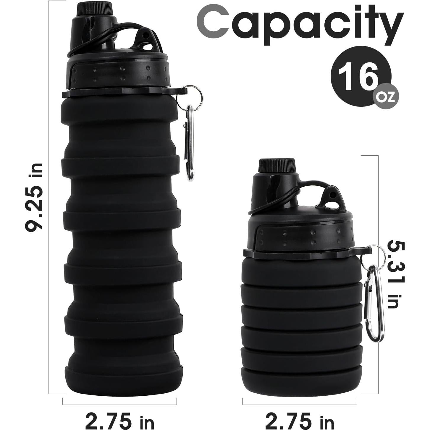 Botella de Agua Colapsable MAKERSLAND Silicona 473ml Negra