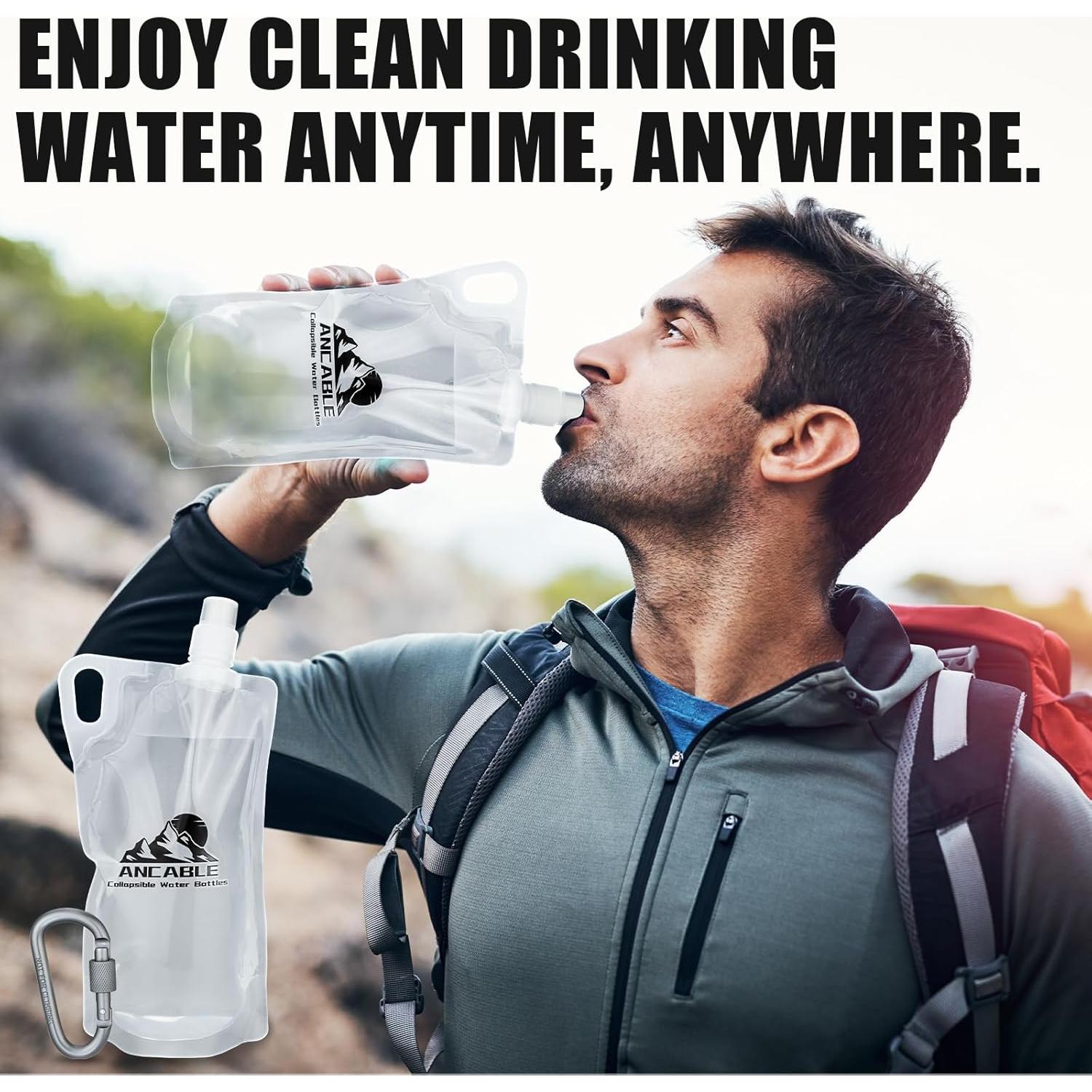 Botellas de Agua Plegables Ancable 1L Pack 4 Sin BPA