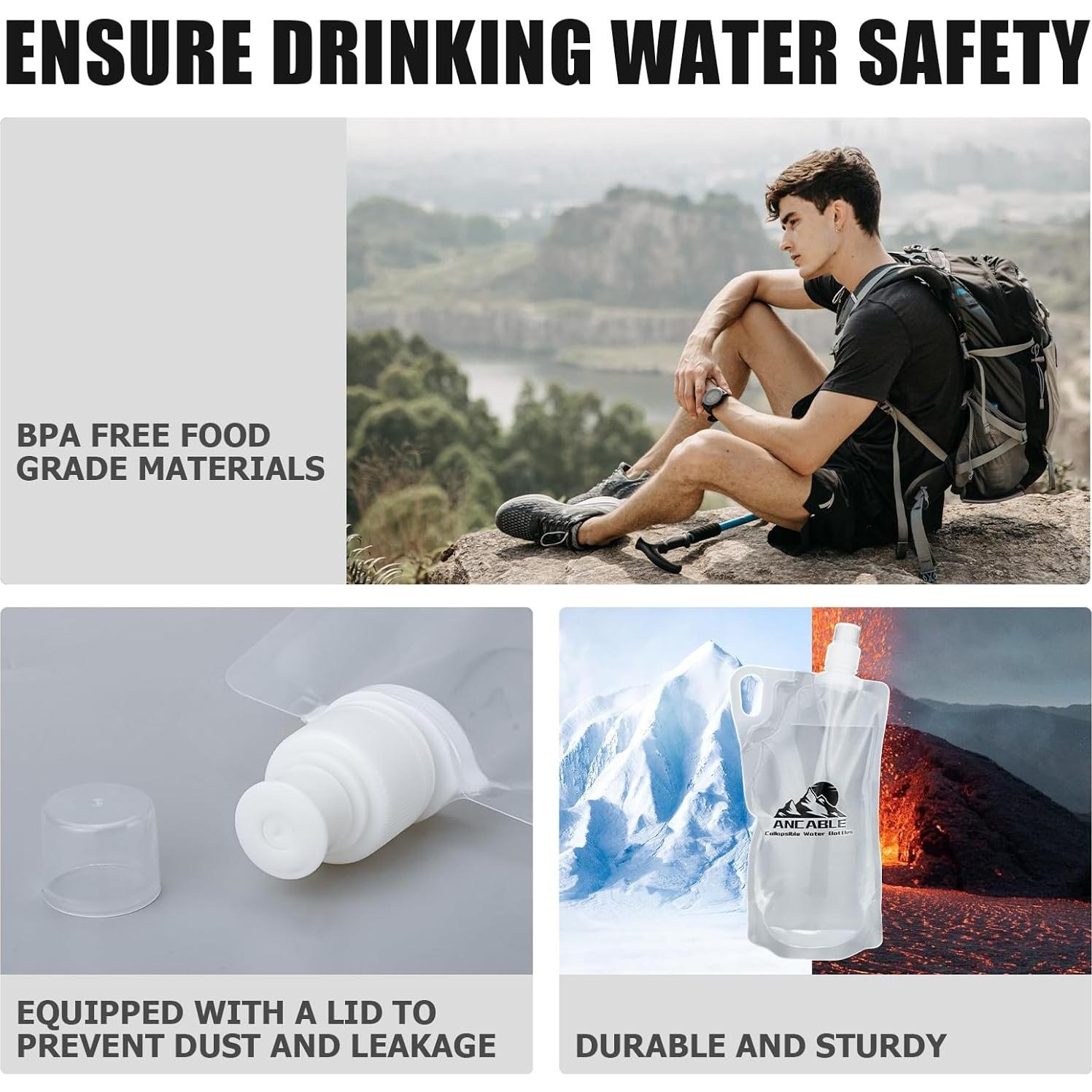 Botellas de Agua Plegables Ancable 1L Pack 4 Sin BPA